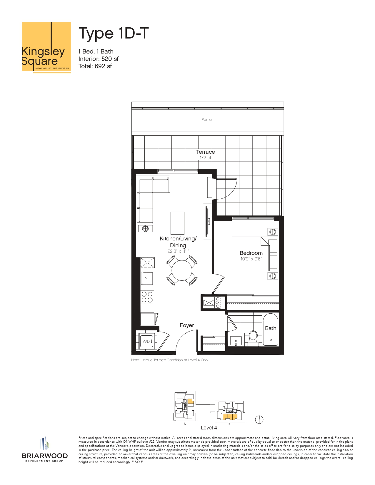  1D-T  Floor Plan of Kingsley Square Condos with undefined beds