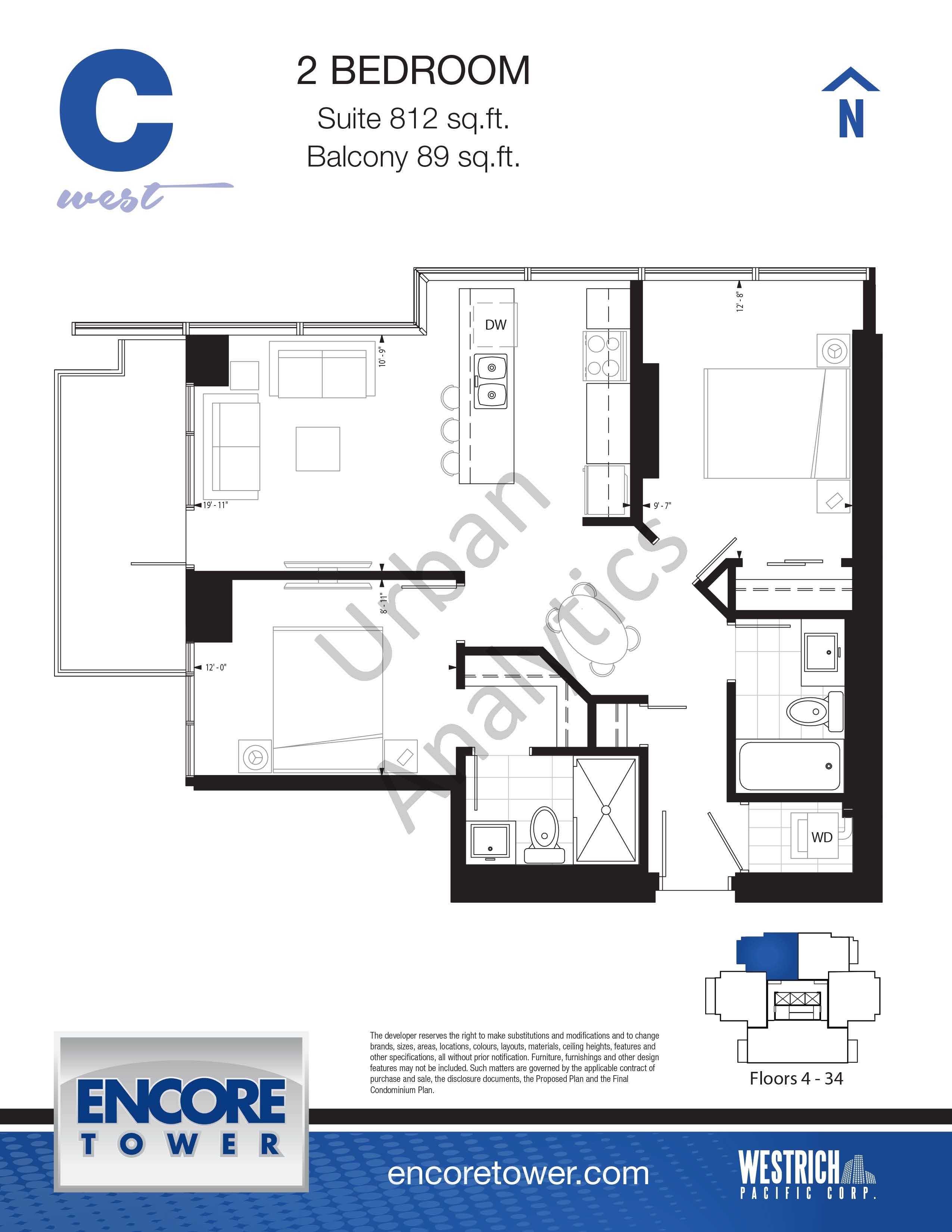C Floor Plan of Encore Tower Condos with undefined beds