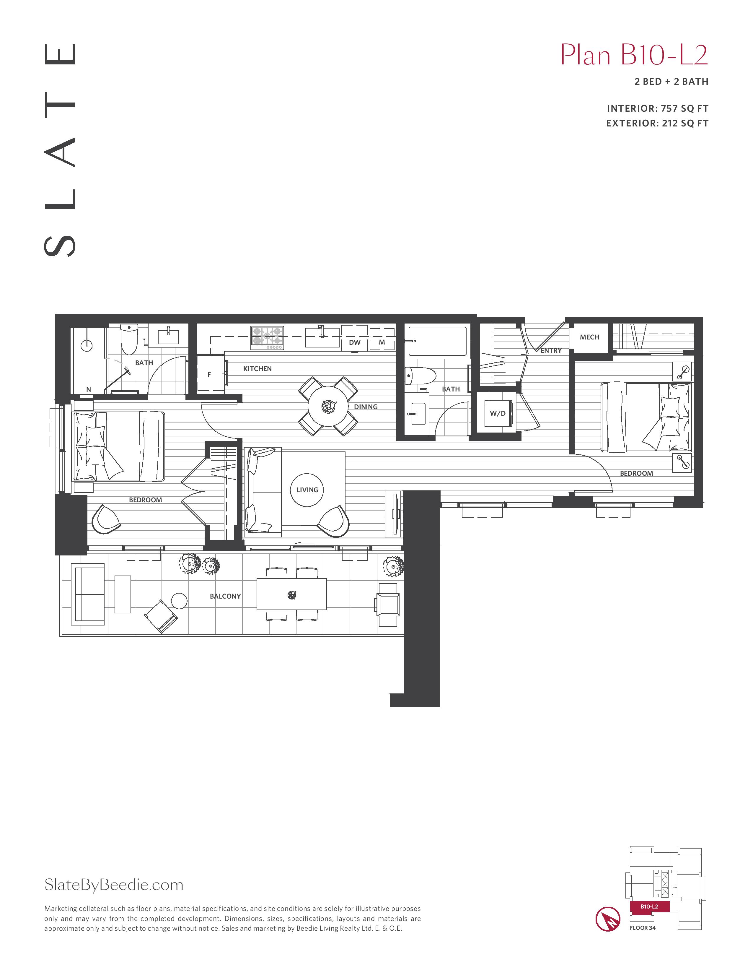 B10-L2 Floor Plan of Slate Condos with undefined beds