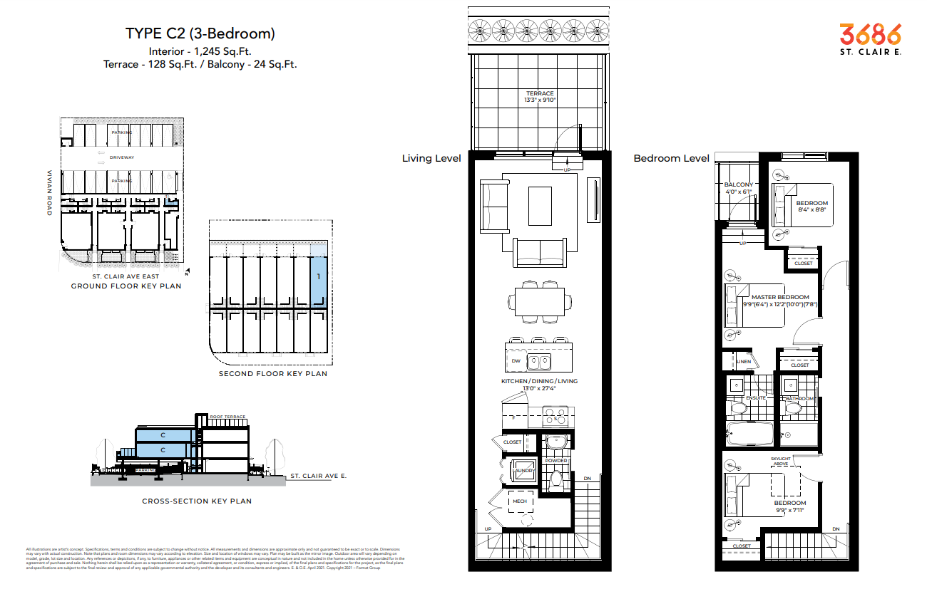  Unit 1  Floor Plan of 3686 St. Clair E. Towns with undefined beds