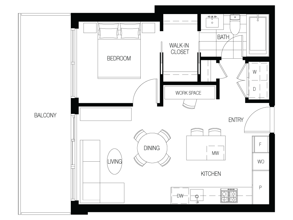 A2 Floor Plan of The City of Lougheed - Neighbourhood One Condos with undefined beds