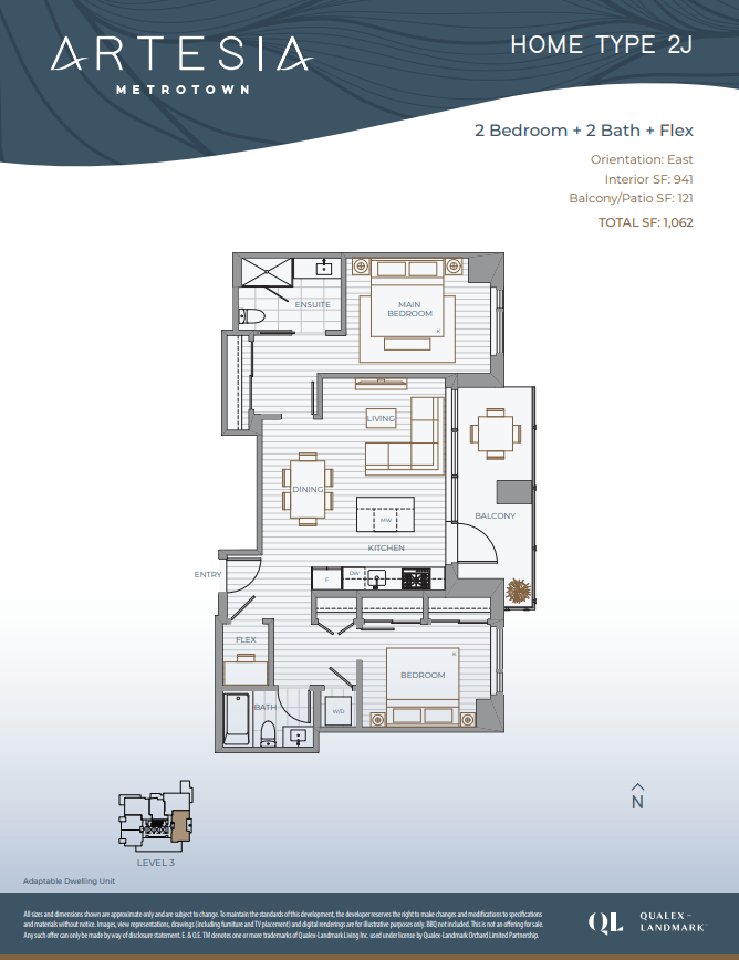 2J Floor Plan of Artesia condos with undefined beds