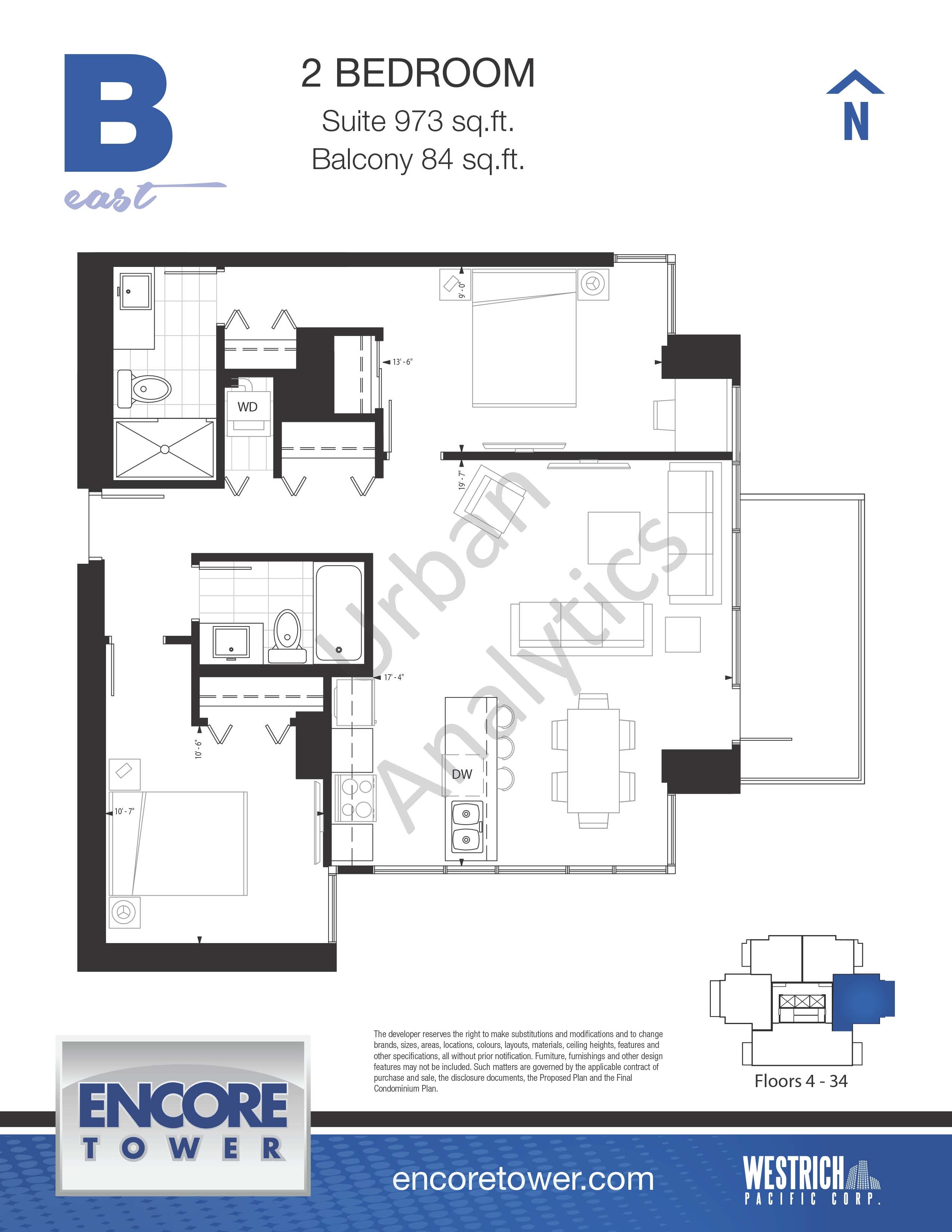 B Floor Plan of Encore Tower Condos with undefined beds