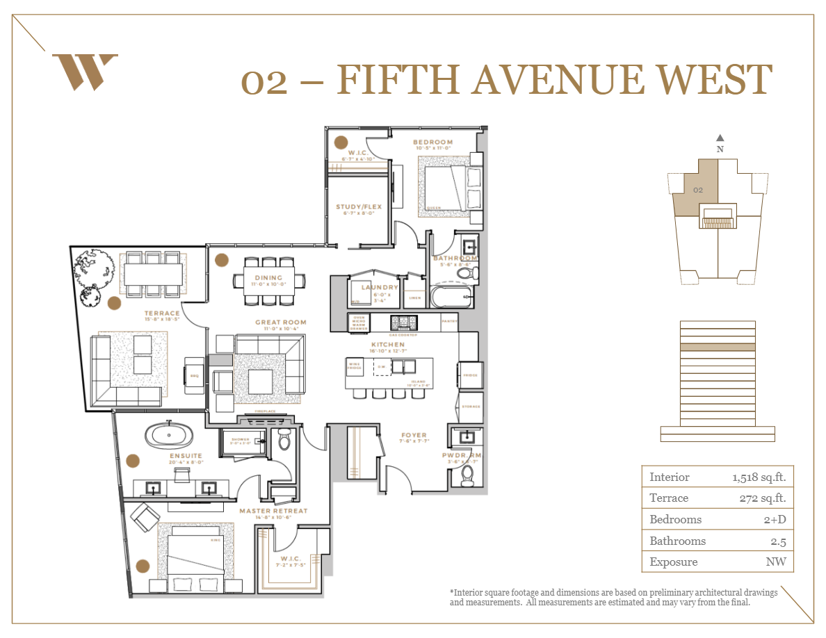  Fifth Avenue West  Floor Plan of West Block Glenora Condos with undefined beds