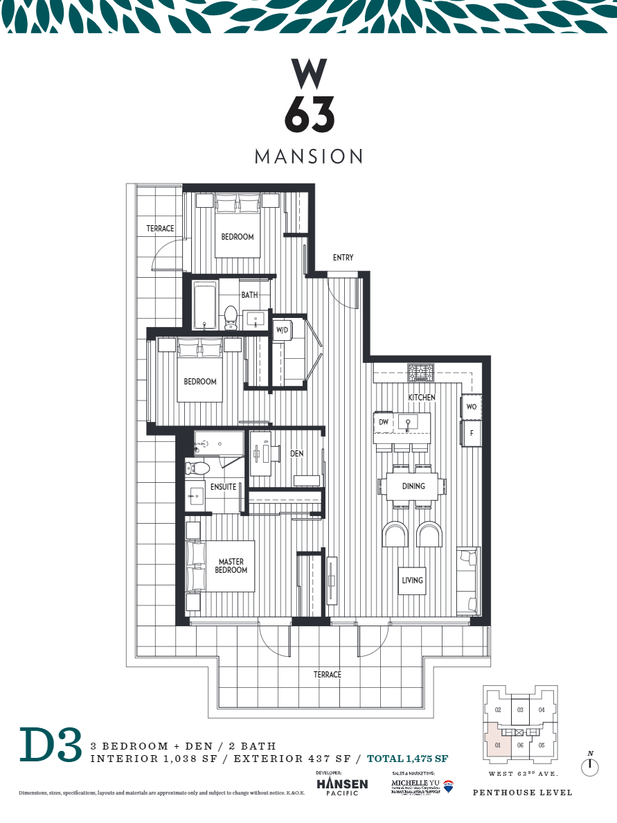 D3 Floor Plan of W63 Mansion Condos with undefined beds