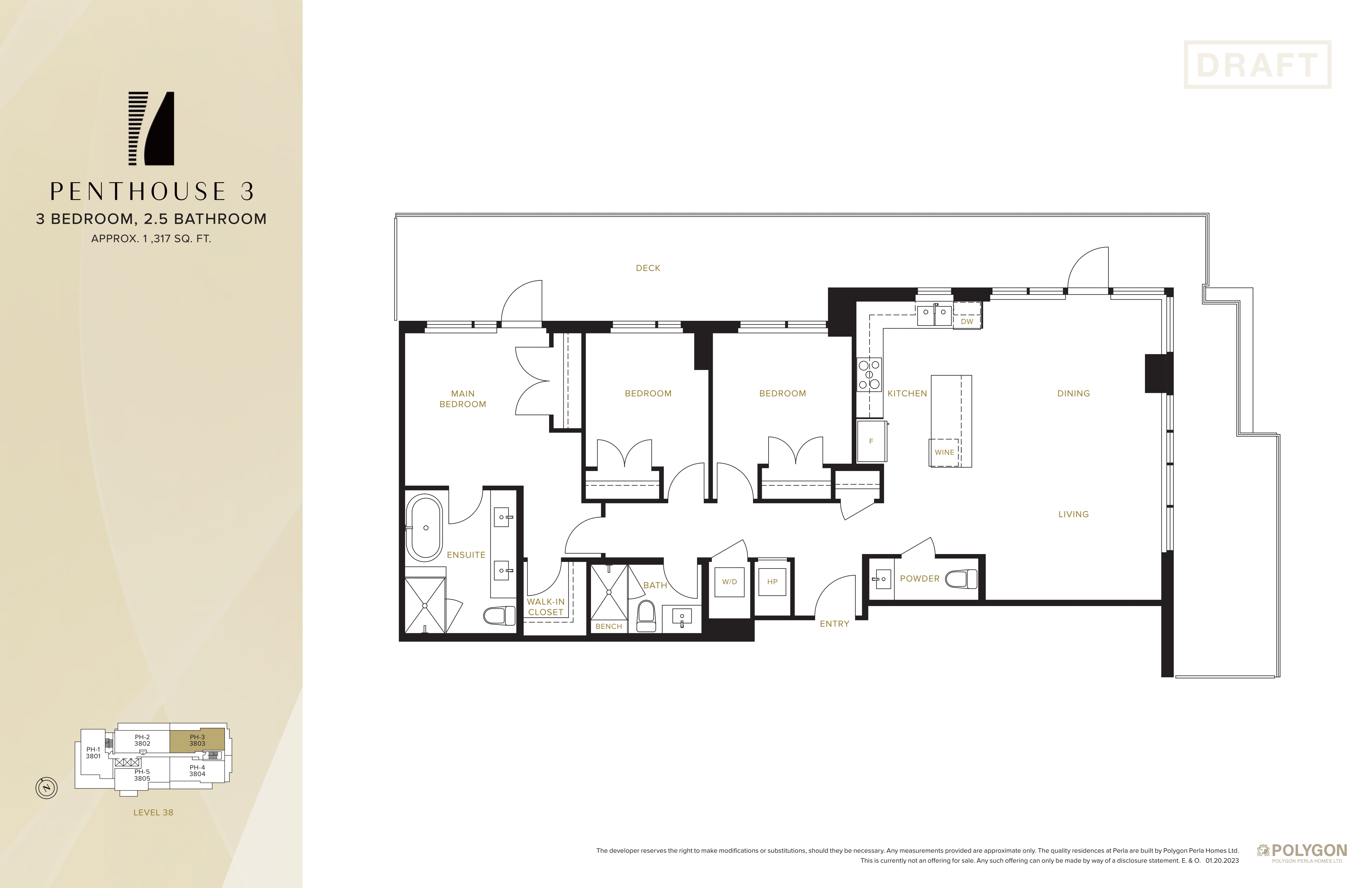 PH3 Floor Plan of Perla Condos with undefined beds