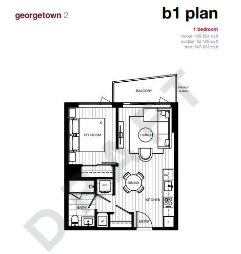 B1 Floor Plan of Georgetown Two Condos with undefined beds