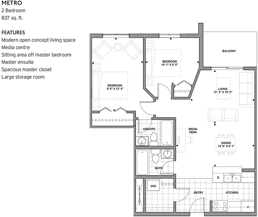 Metro Floor Plan of Creekwood Landing Condos with undefined beds