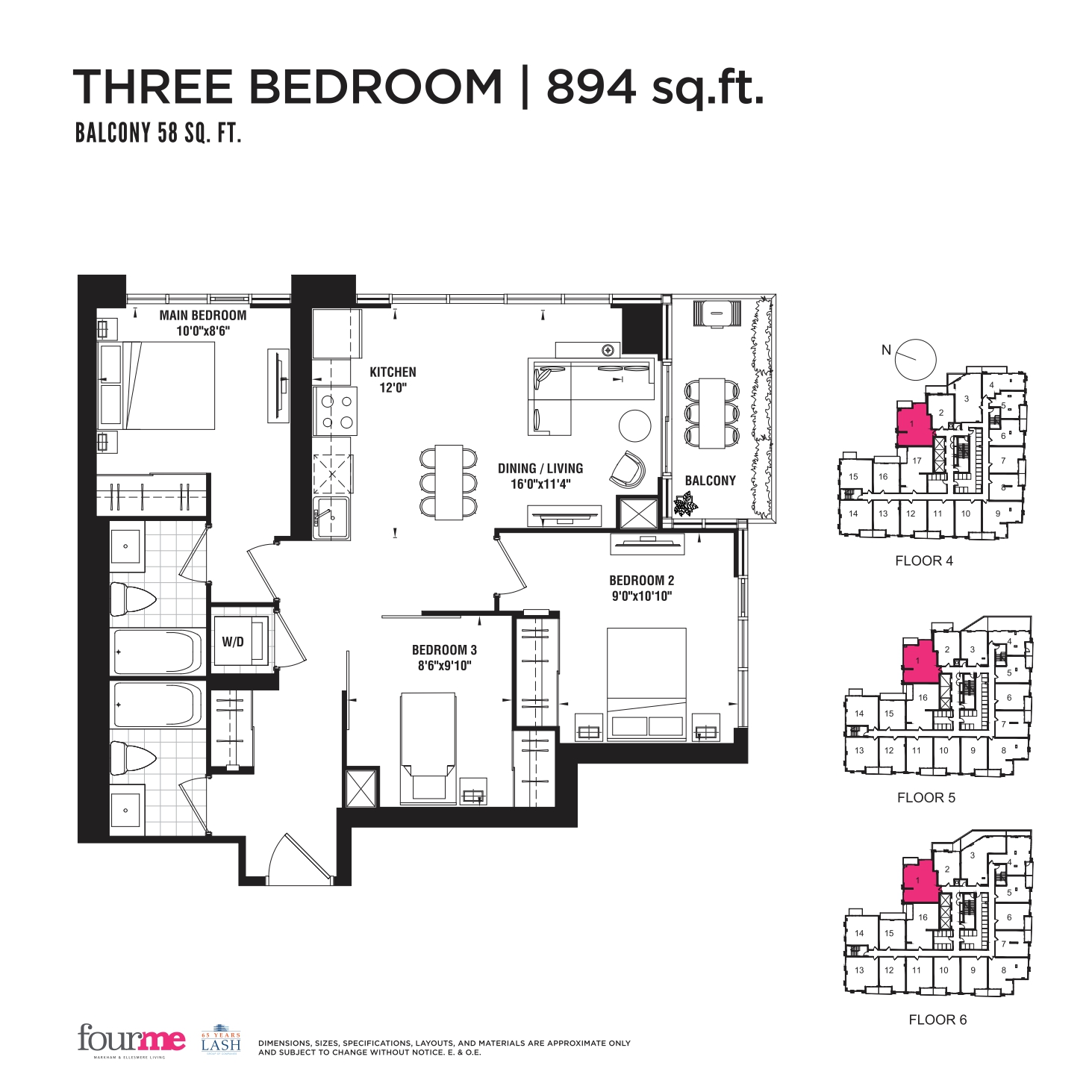  894 sqft  Floor Plan of FOURME Condos with undefined beds