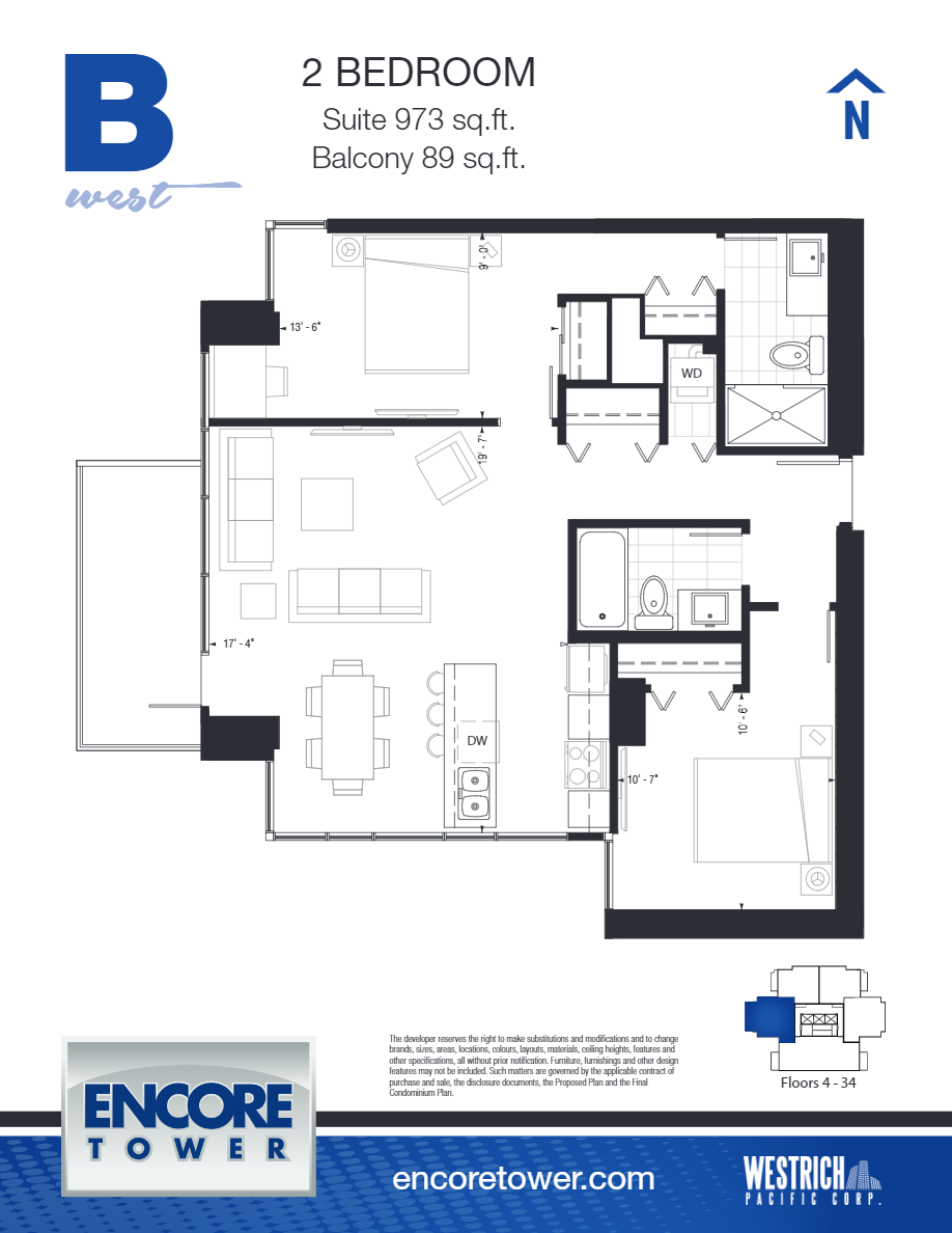  B West  Floor Plan of Encore Tower Condos with undefined beds
