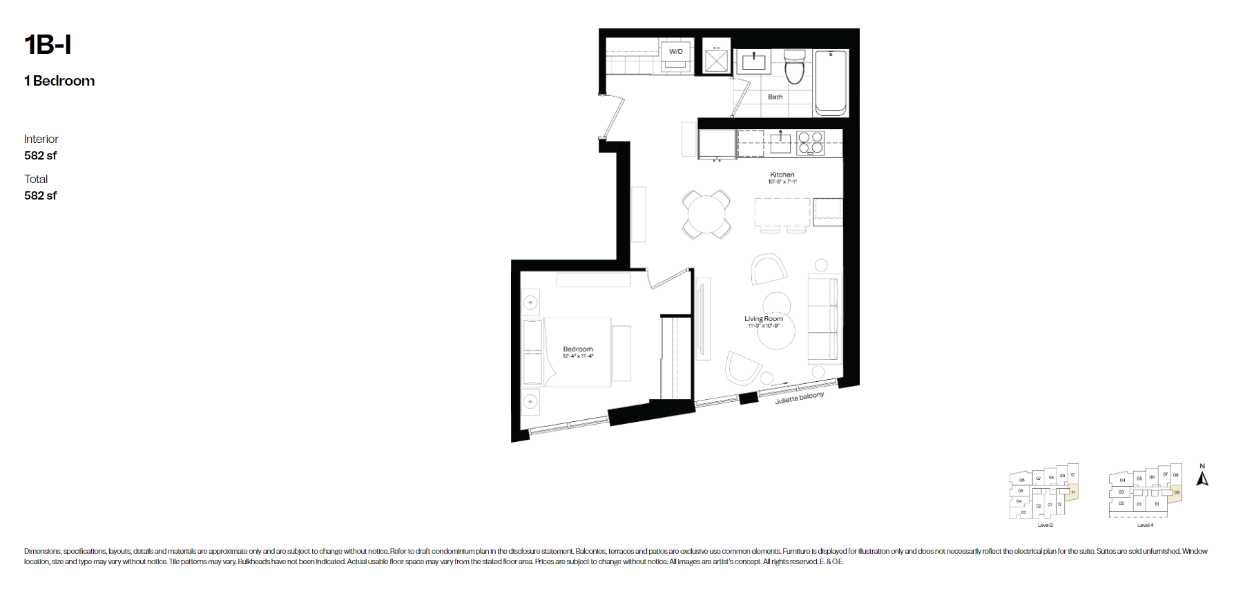  1B-I  Floor Plan of Courcelette Condos with undefined beds