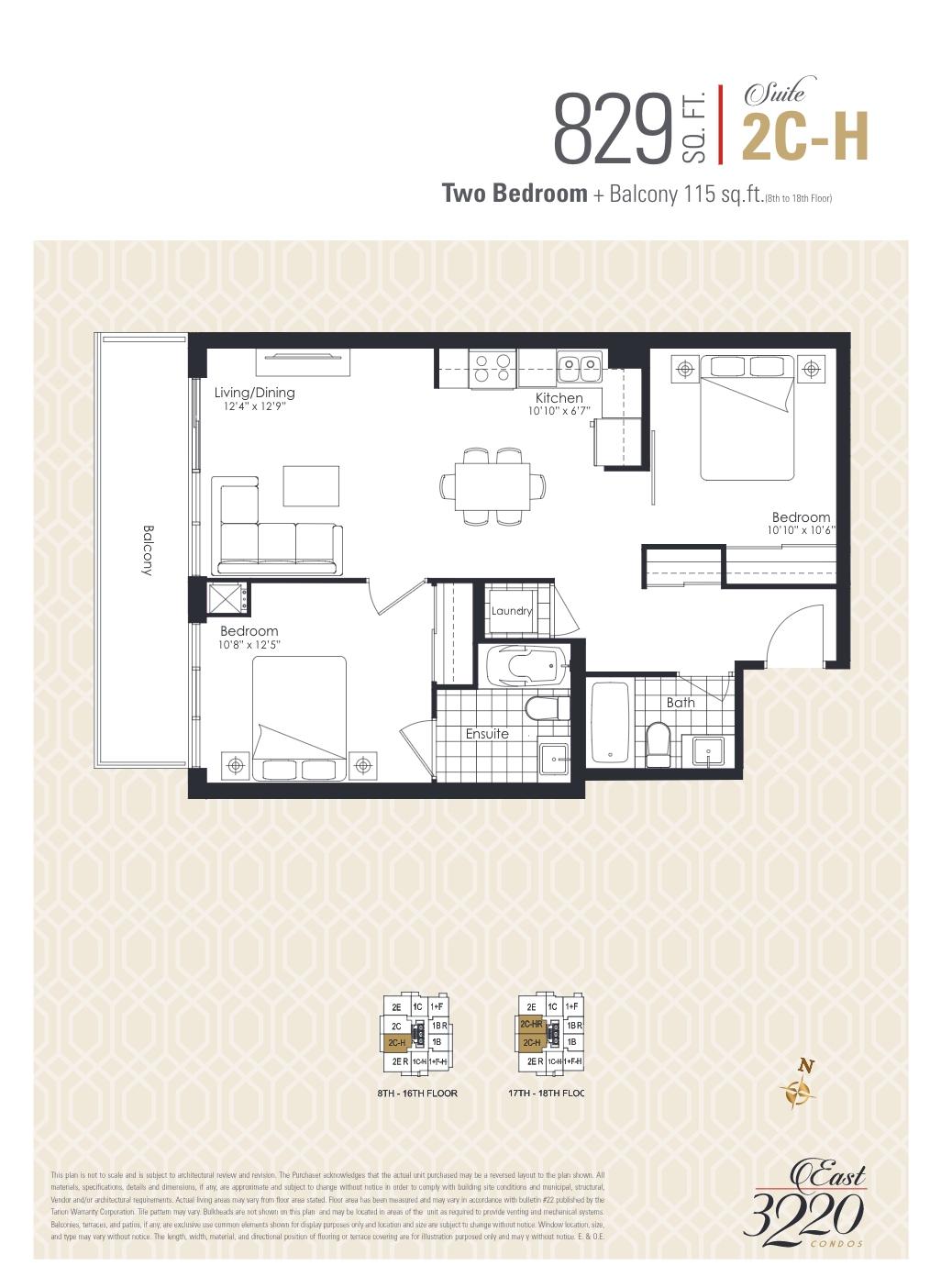  2C-H  Floor Plan of East 3220 Condos with undefined beds
