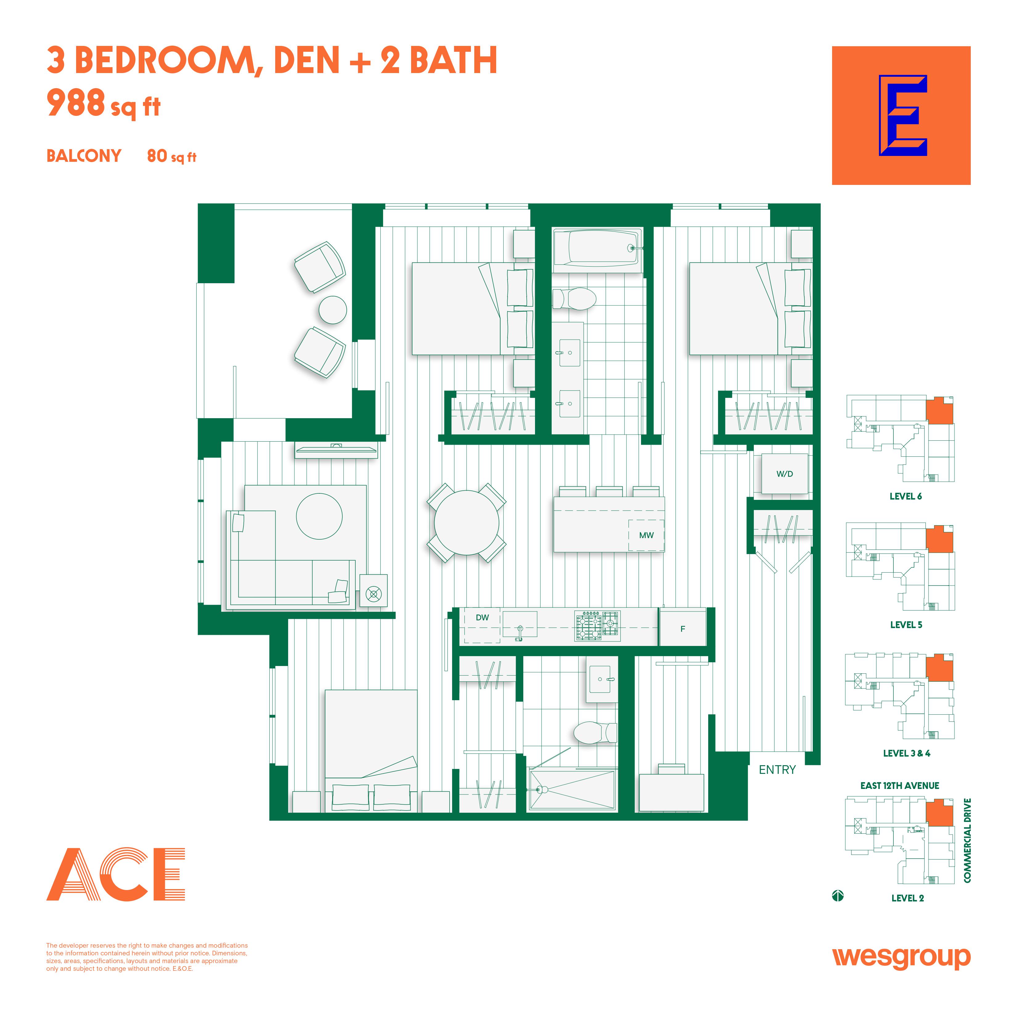 E Floor Plan of ACE Condos with undefined beds