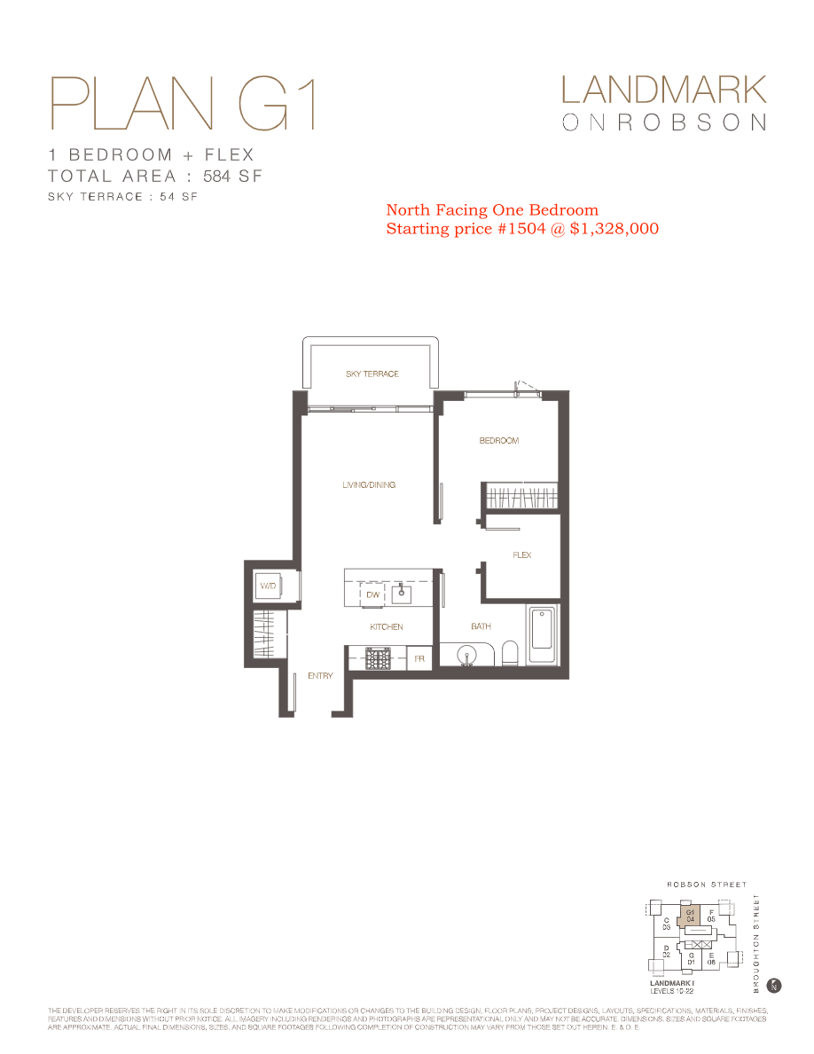 G1 Floor Plan of Landmark on Robson Condos with undefined beds