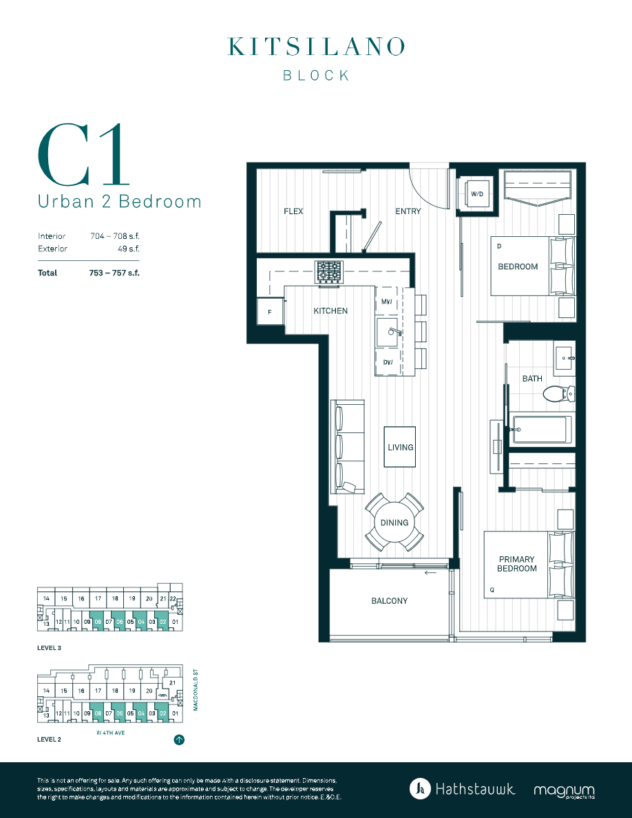 C1 Floor Plan of Kitsilano Block Condos with undefined beds