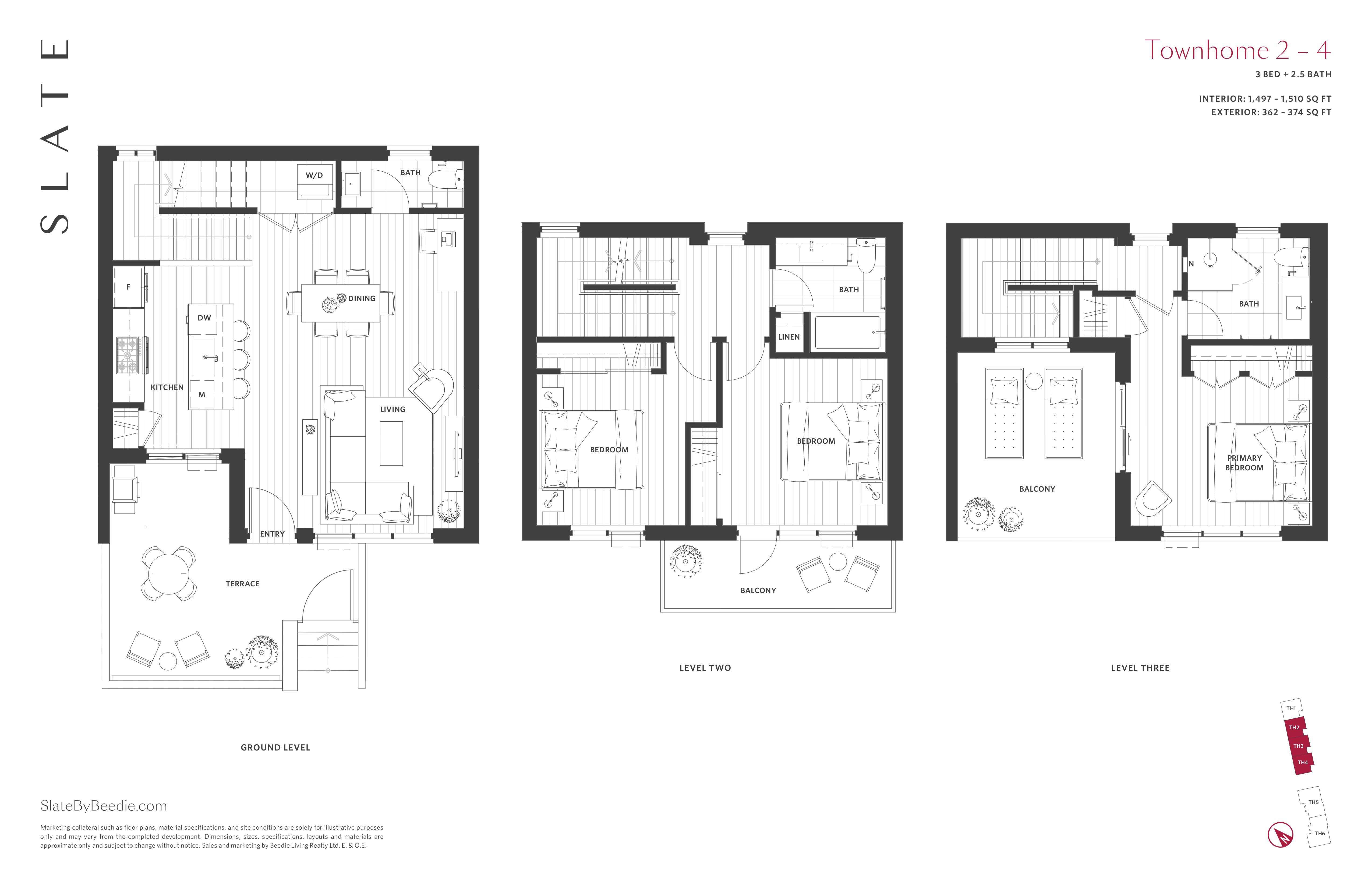 TH3 Floor Plan of Slate Condos with undefined beds