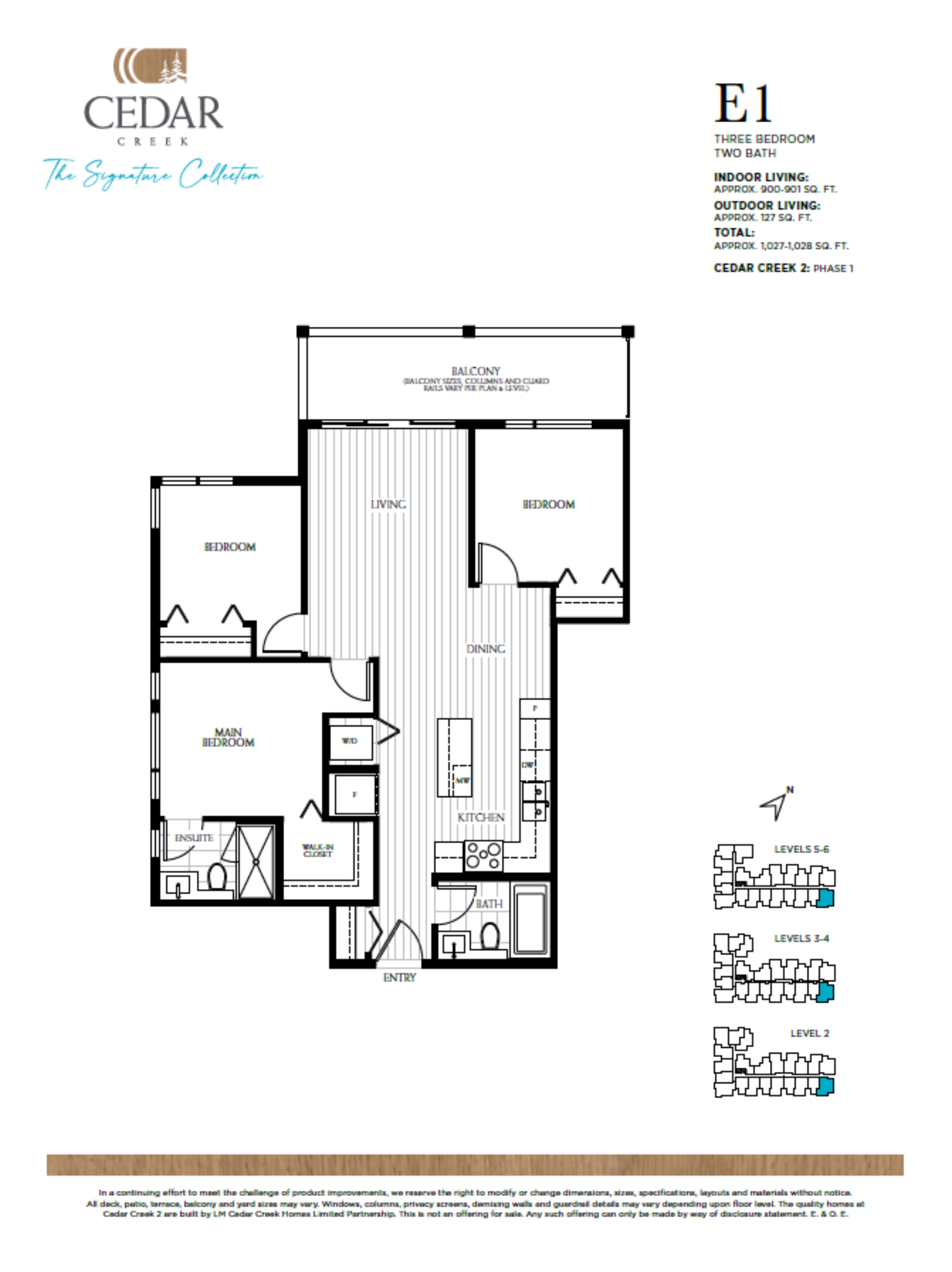 E1 Floor Plan of Cedar Creek (Signature Collection) Condos with undefined beds