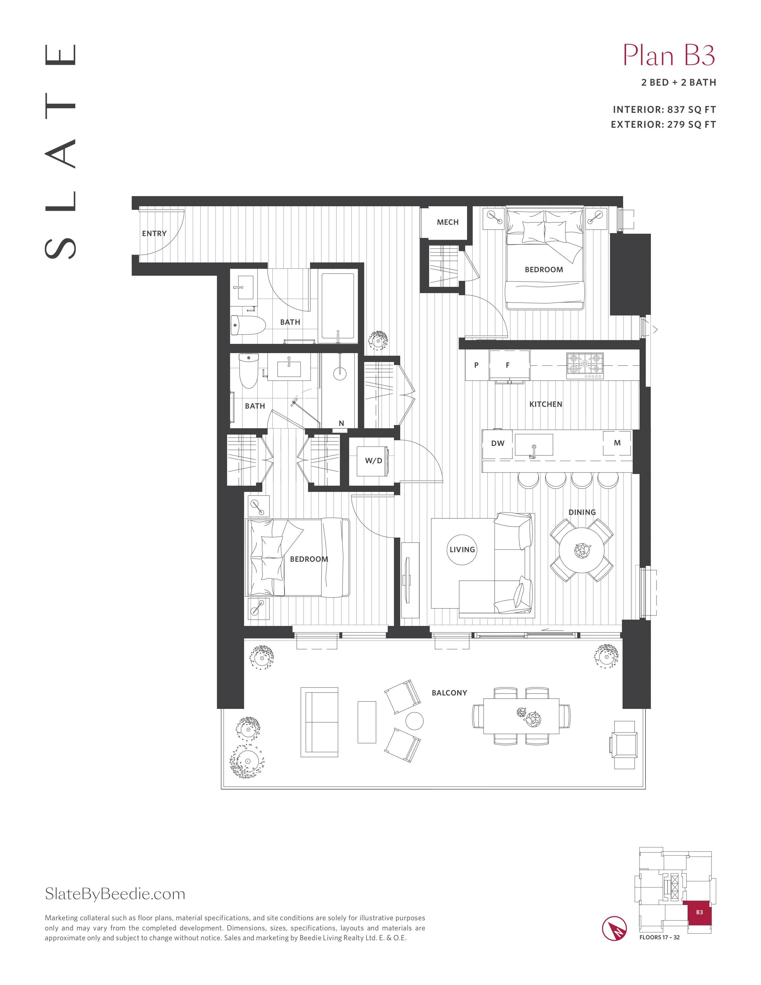B3 Floor Plan of Slate Condos with undefined beds