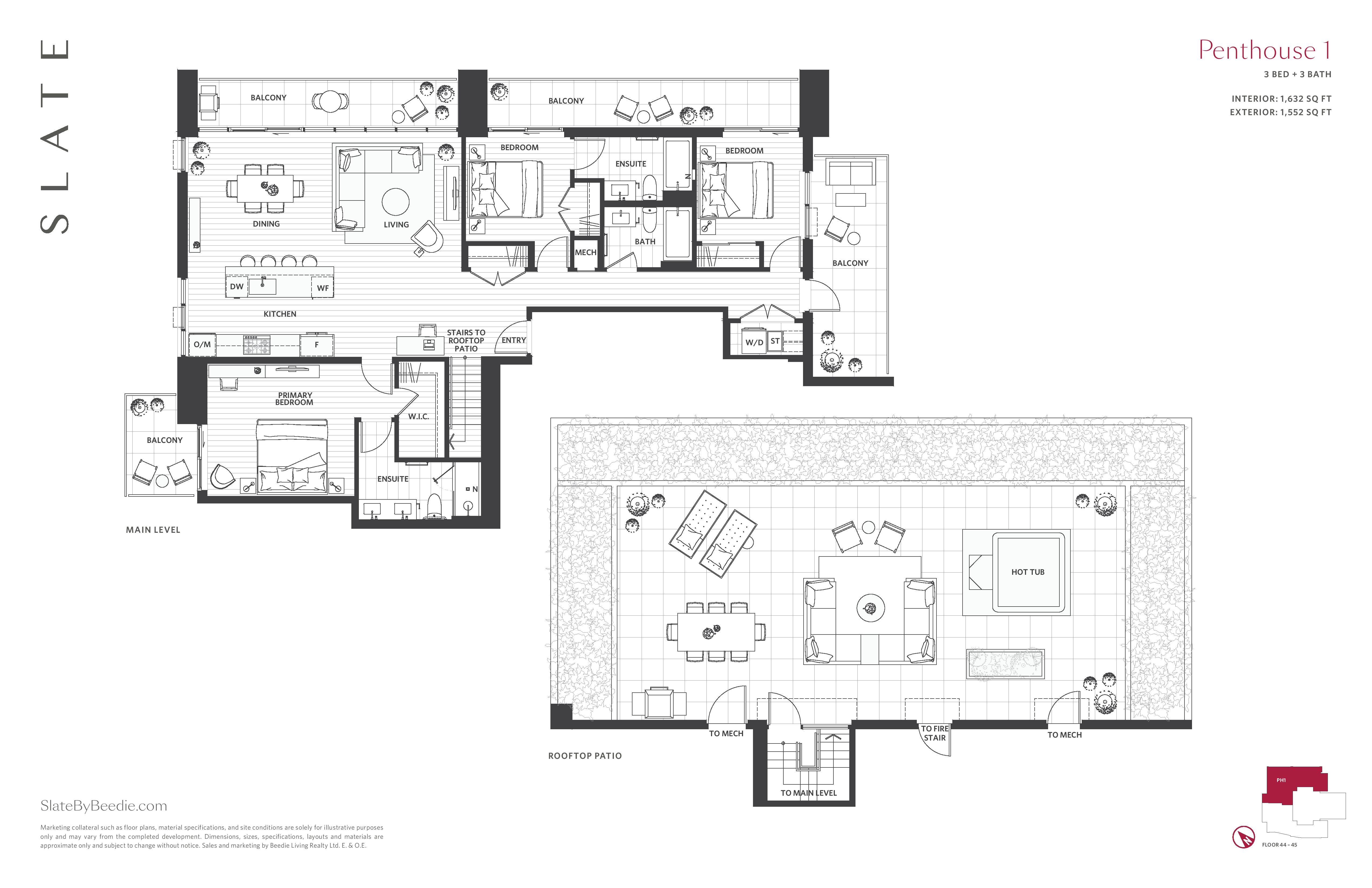 PH1 Floor Plan of Slate Condos with undefined beds