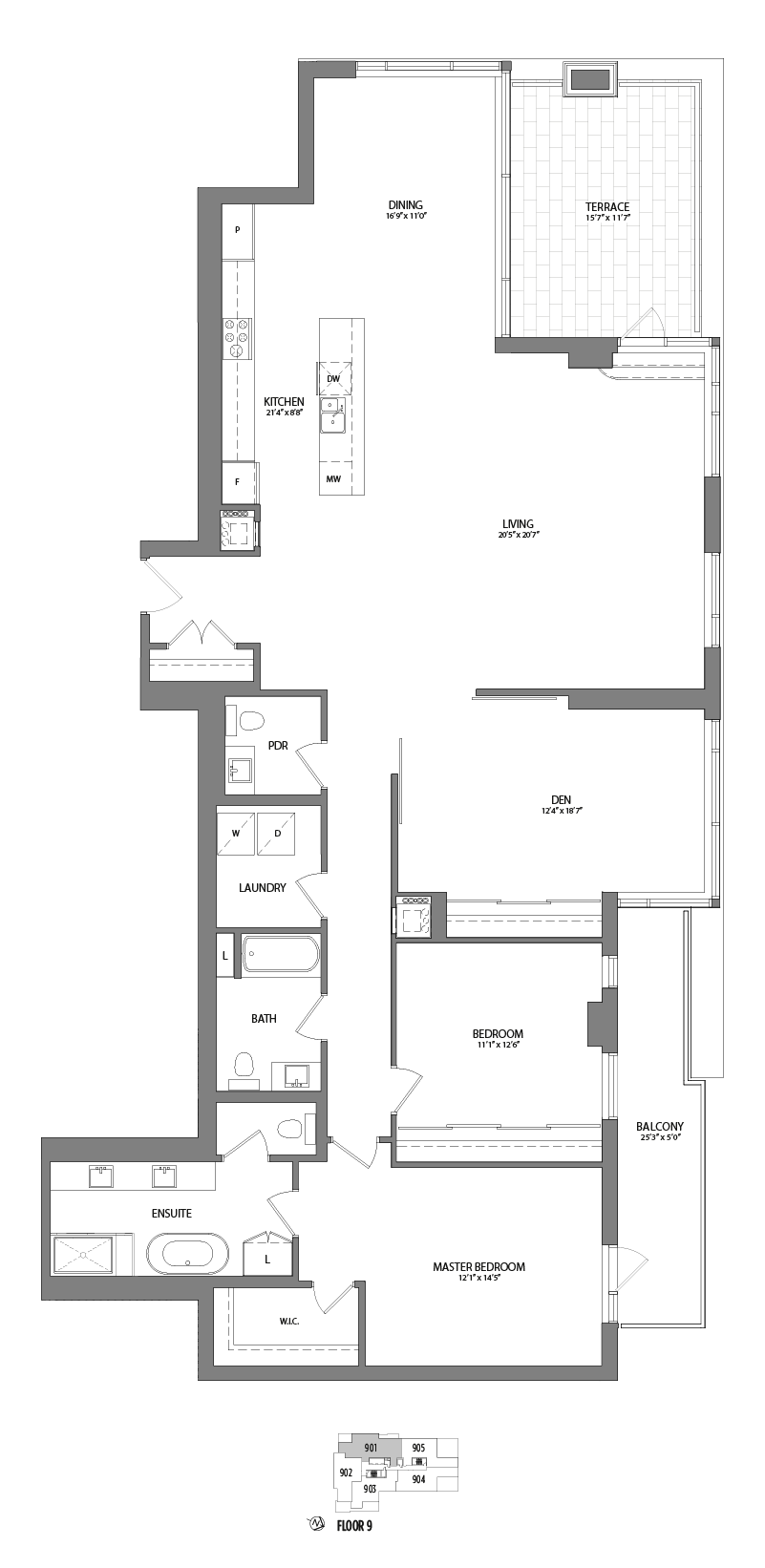 901 Floor Plan of The River Terraces II at Greystone Village with undefined beds