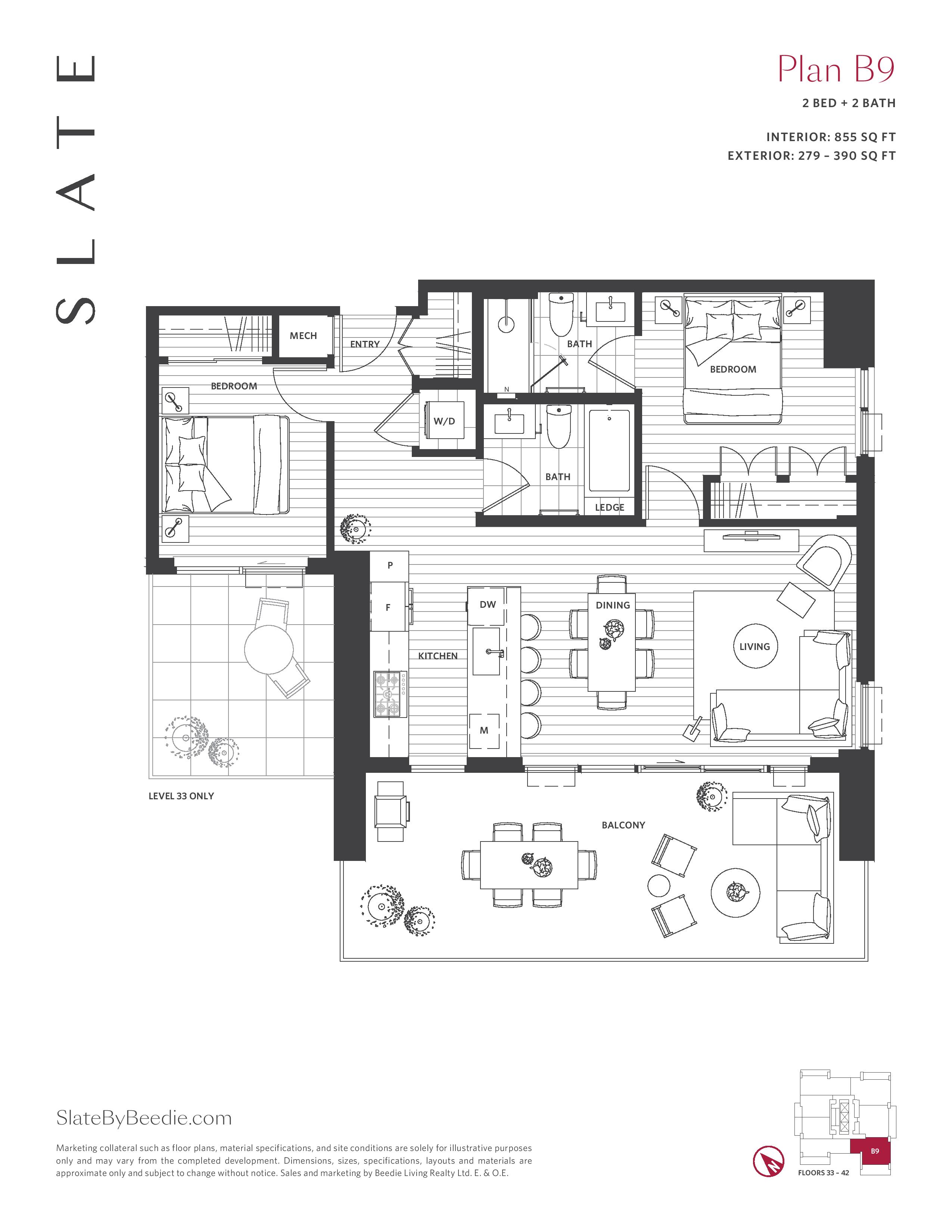 B9 Floor Plan of Slate Condos with undefined beds