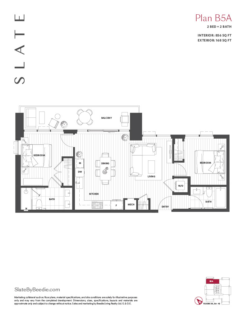 B5A Floor Plan of Slate Condos with undefined beds