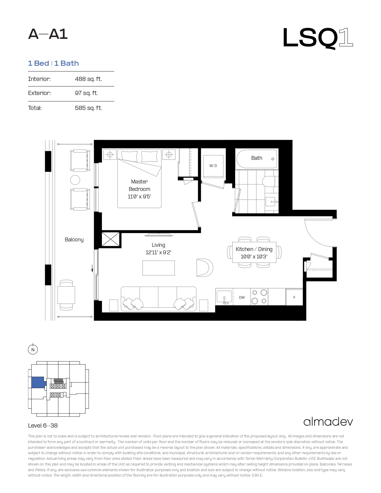 A-A1 Floor Plan of LSQ Condos with undefined beds