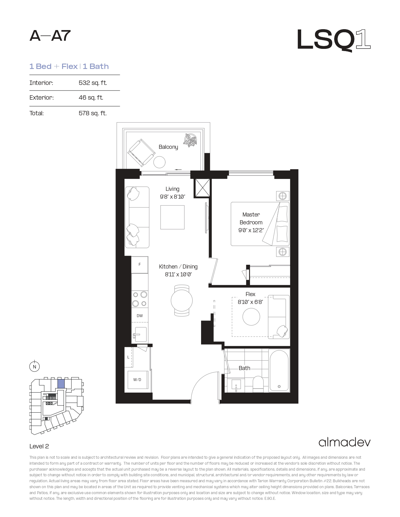 A-A7 Floor Plan of LSQ Condos with undefined beds