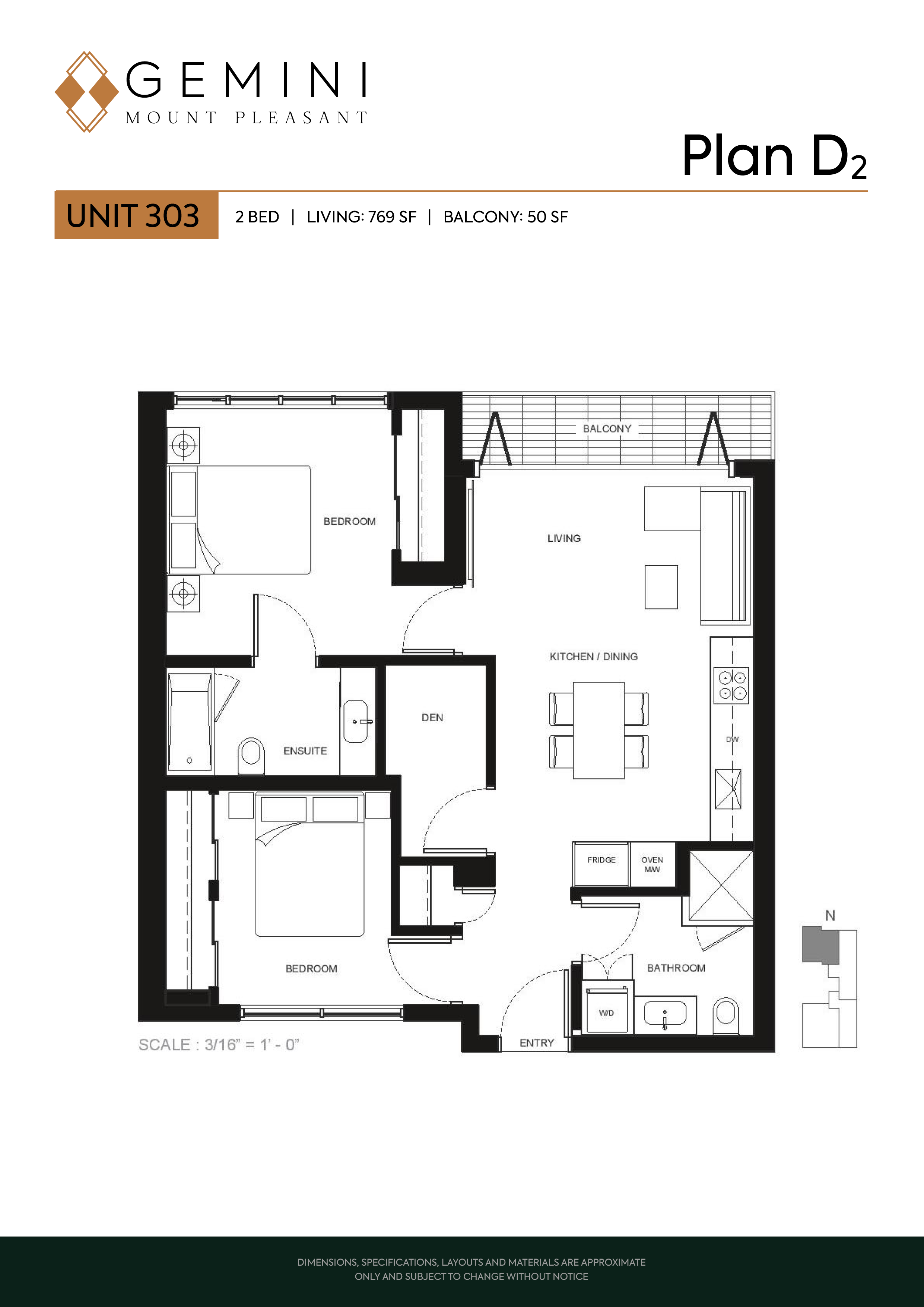 Plan D2 Floor Plan of Gemini Mount Pleasant Condos with undefined beds