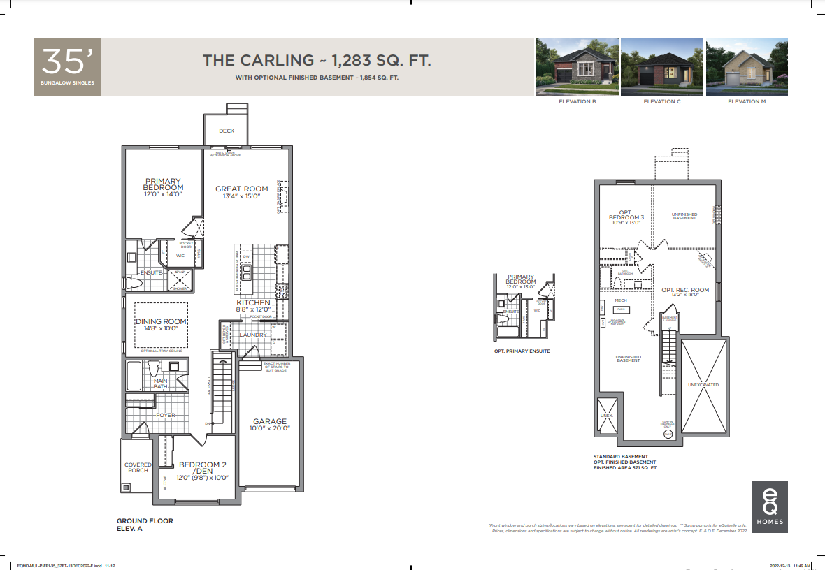 The Carling B Floor Plan of Provence, Orleans Town with undefined beds