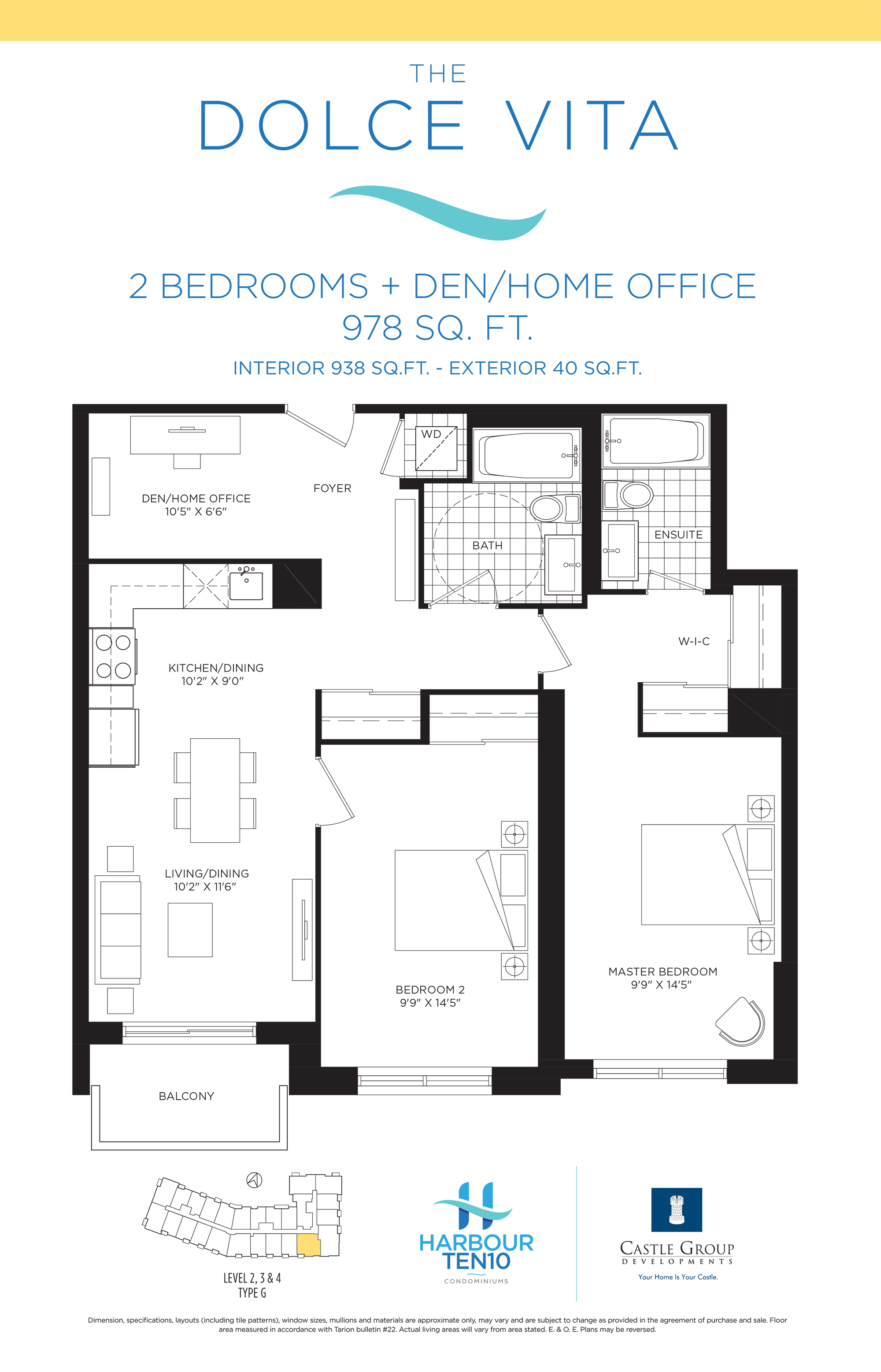 The Dolce Vita - 2.5 Bedroom Floor Plan of Harbour Ten10 Condos with undefined beds