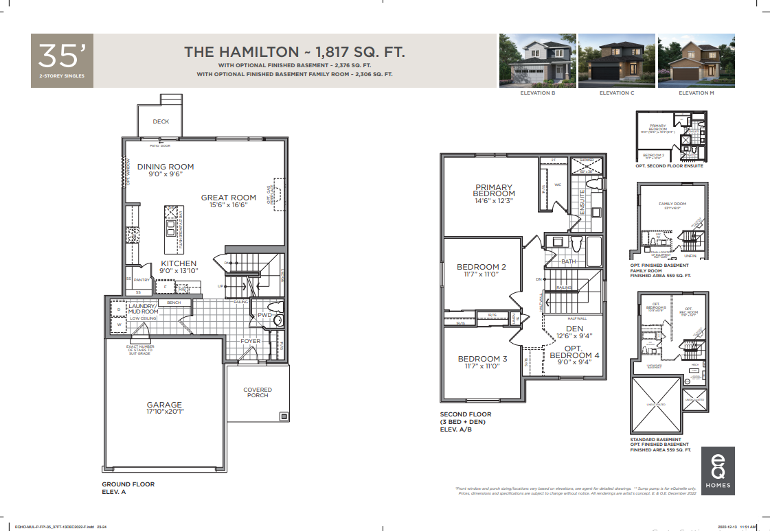 The Hamilton B Floor Plan of Provence, Orleans Town with undefined beds
