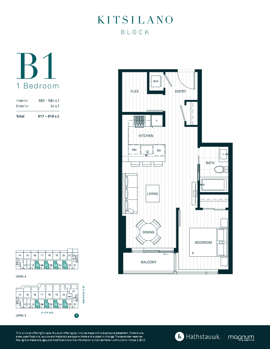 B1 Floor Plan of Kitsilano Block Condos with undefined beds