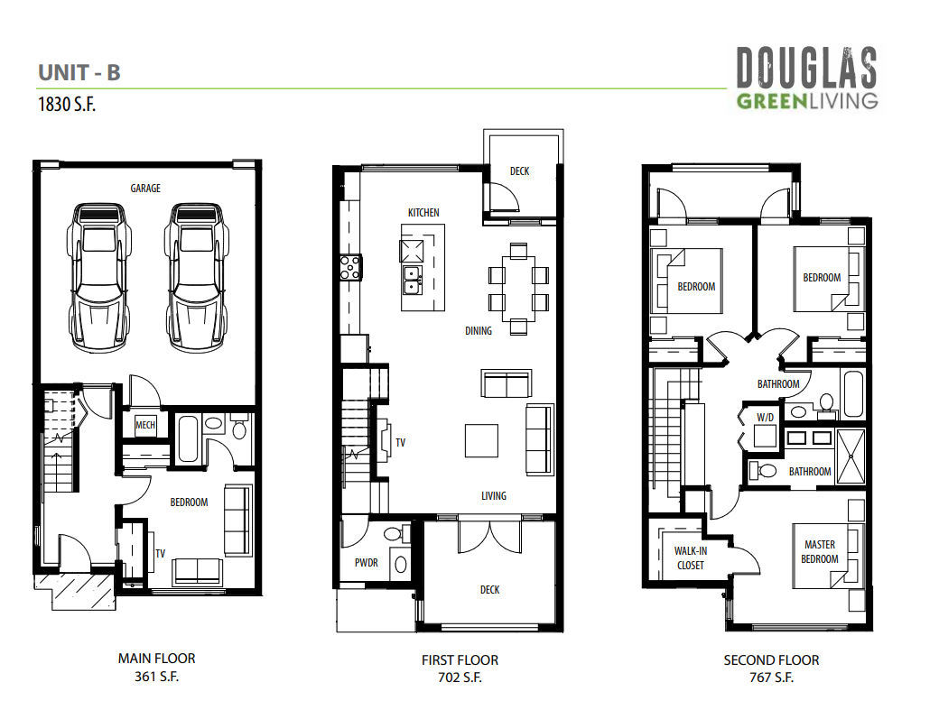 UNIT - B Floor Plan of Douglas Green Living Towns with undefined beds