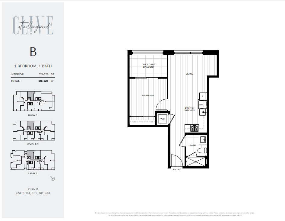 B Floor Plan of Clive at Collingwood Condos with undefined beds