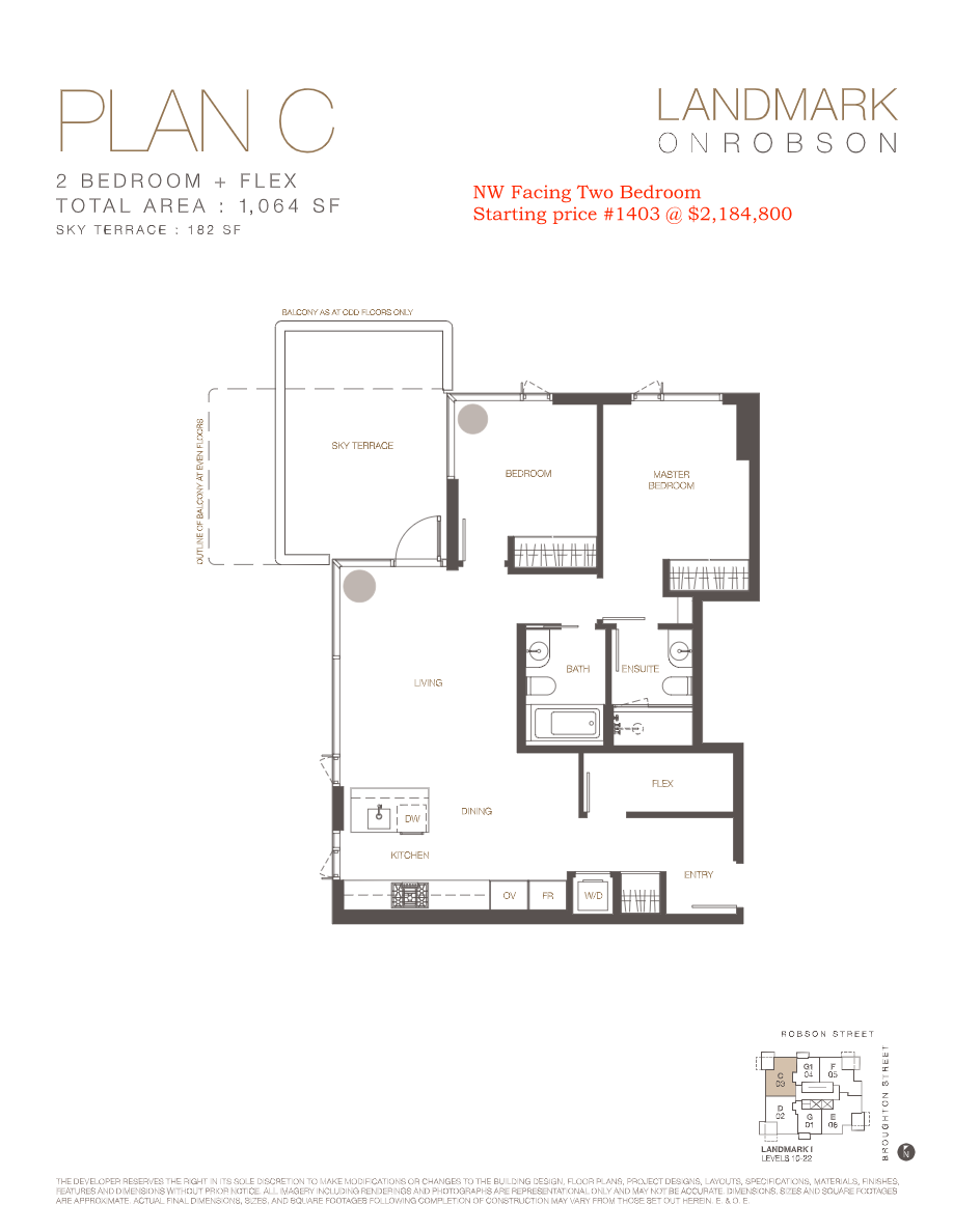 C Floor Plan of Landmark on Robson Condos with undefined beds
