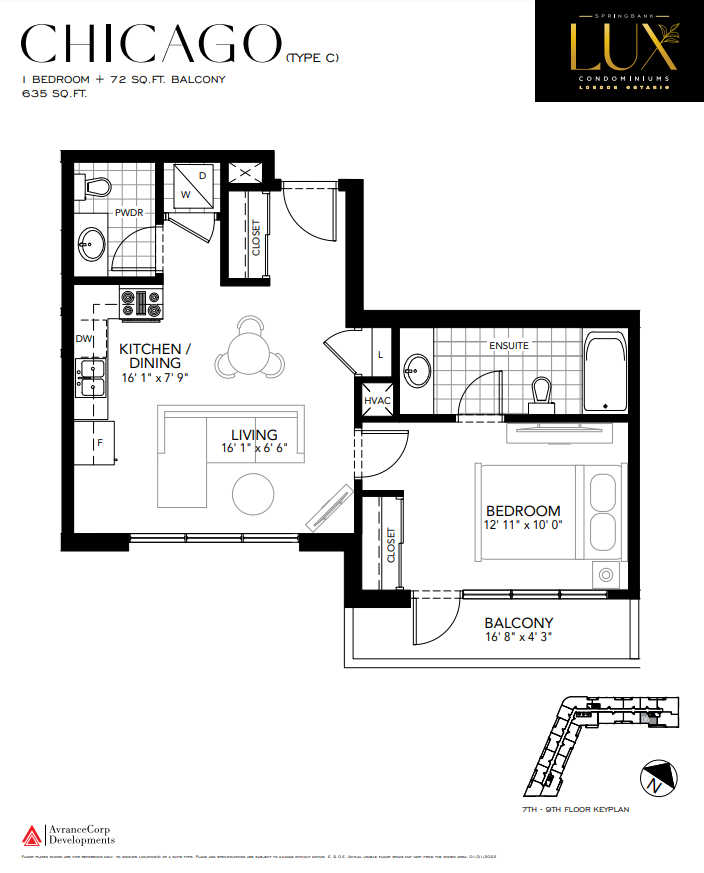 CHICAGO - C Floor Plan of Springbank Lux condos with undefined beds