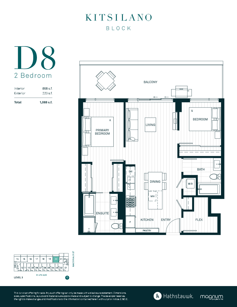 D8 Floor Plan of Kitsilano Block Condos with undefined beds