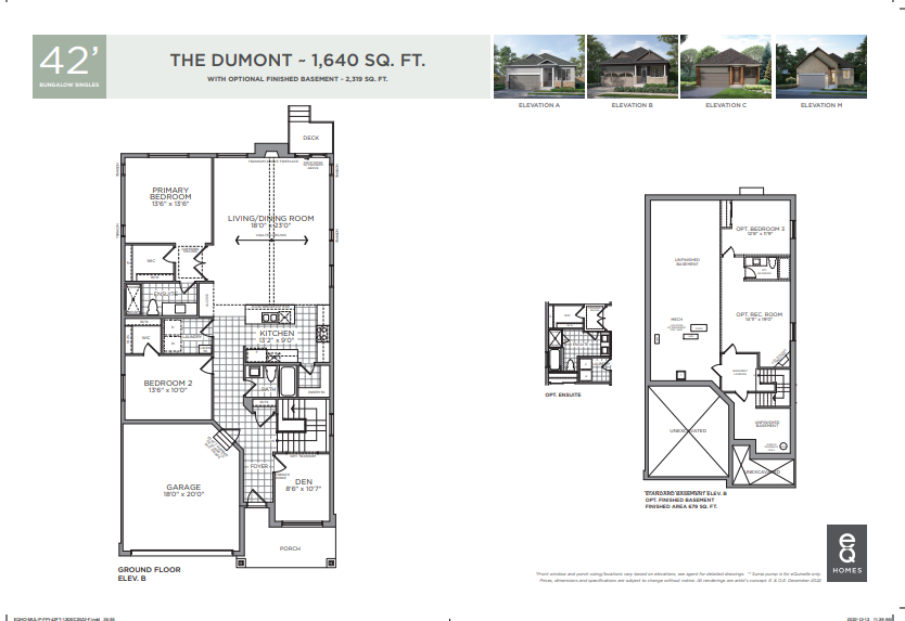 The Dumont Floor Plan of Pathways at Findlay Creek eQ Homes with undefined beds