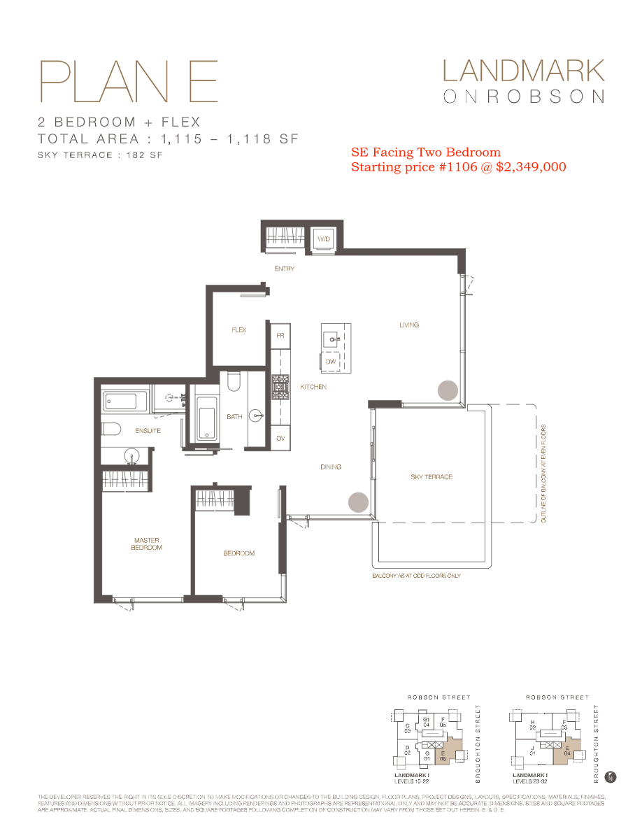 E Floor Plan of Landmark on Robson Condos with undefined beds