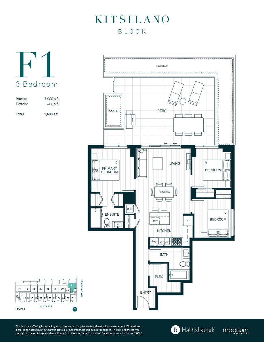 F1 Floor Plan of Kitsilano Block Condos with undefined beds
