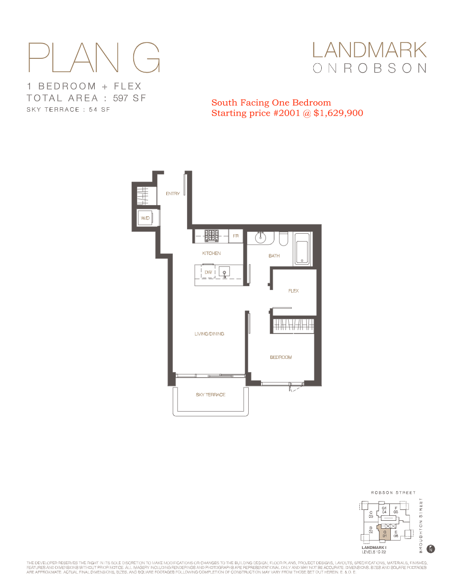 G Floor Plan of Landmark on Robson Condos with undefined beds