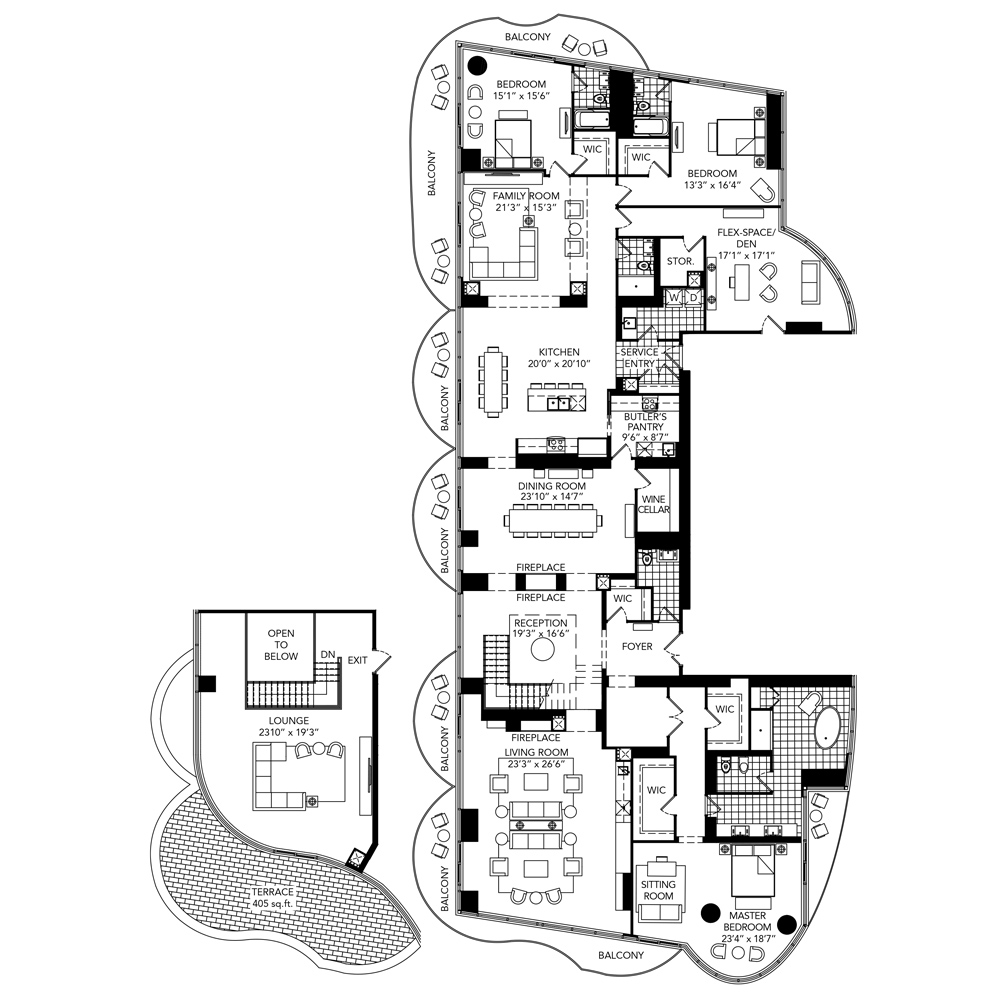 Goetz Floor Plan of Claridge Icon Condos with undefined beds