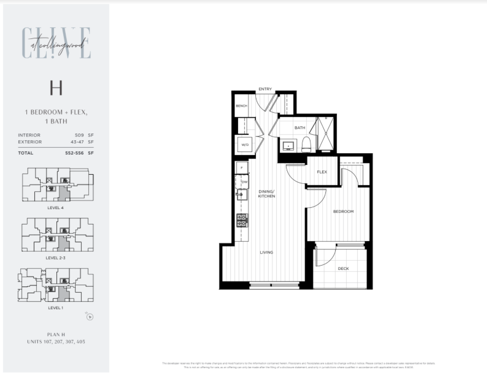 H Floor Plan of Clive at Collingwood Condos with undefined beds
