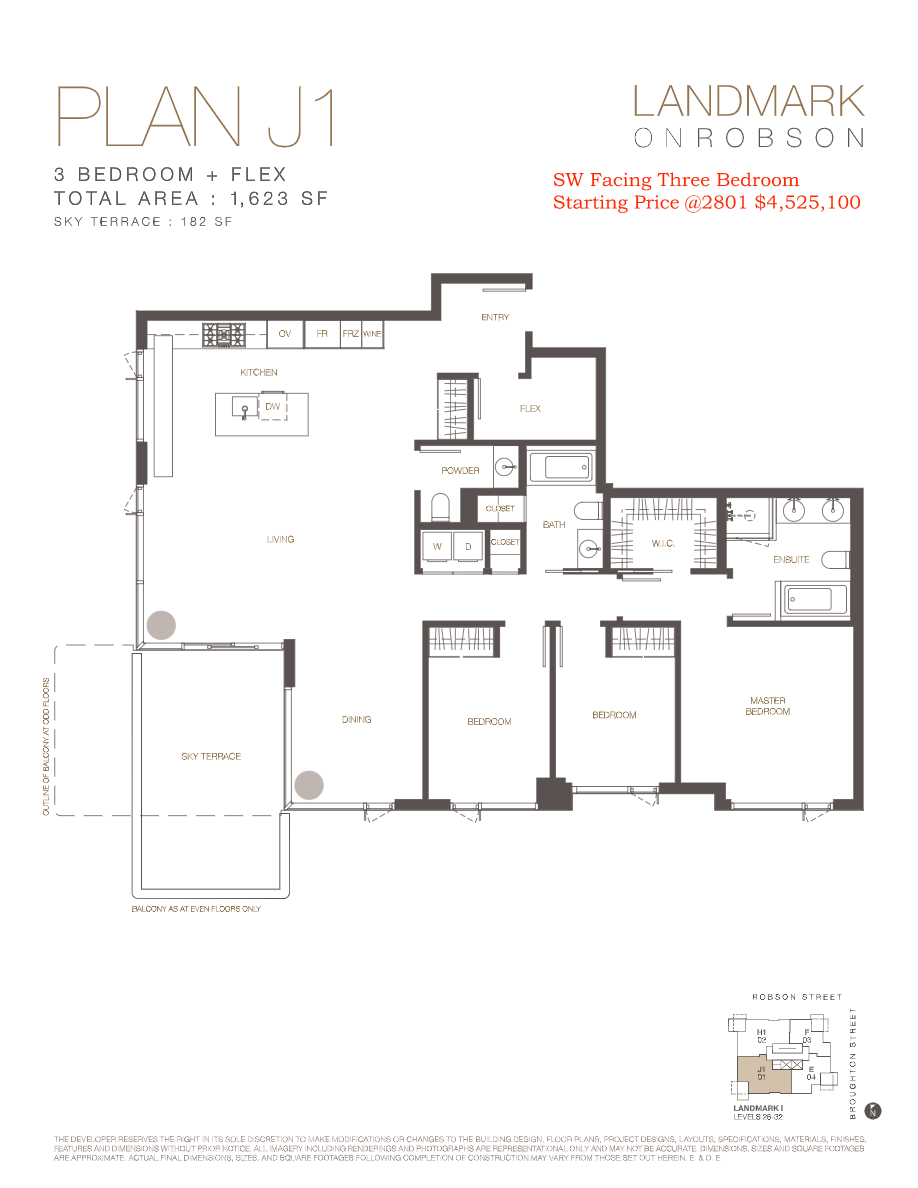 J1 Floor Plan of Landmark on Robson Condos with undefined beds