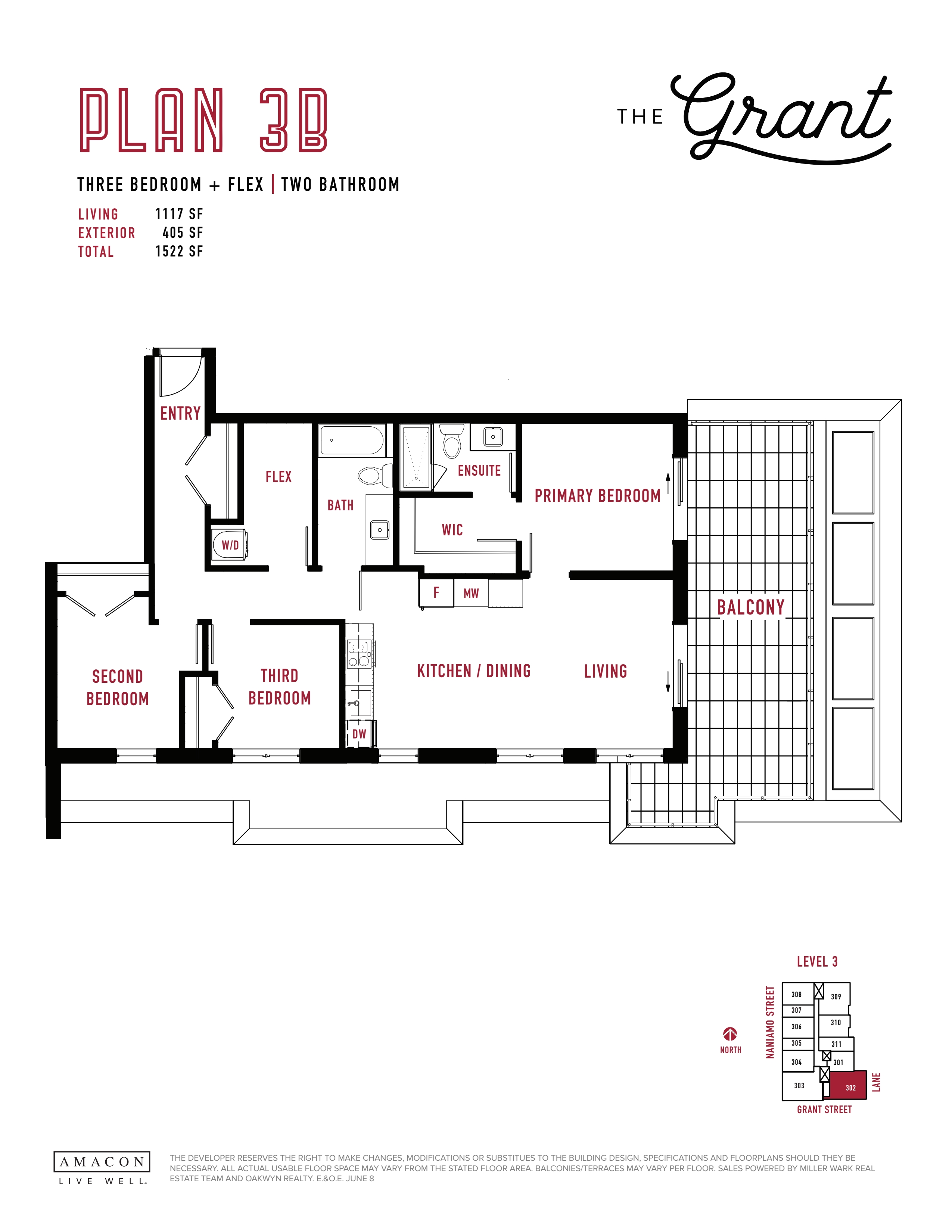 3B Floor Plan of The Grant Condos with undefined beds