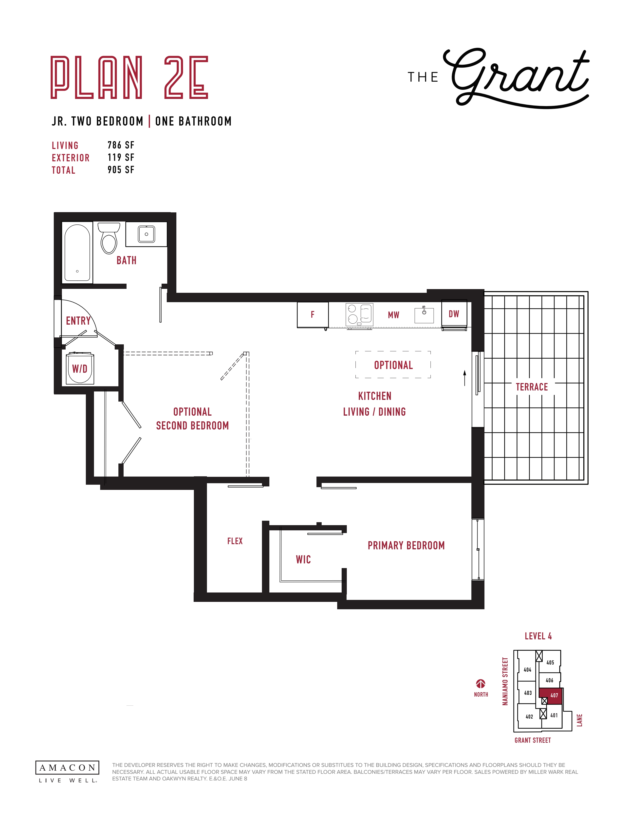 2E Floor Plan of The Grant Condos with undefined beds