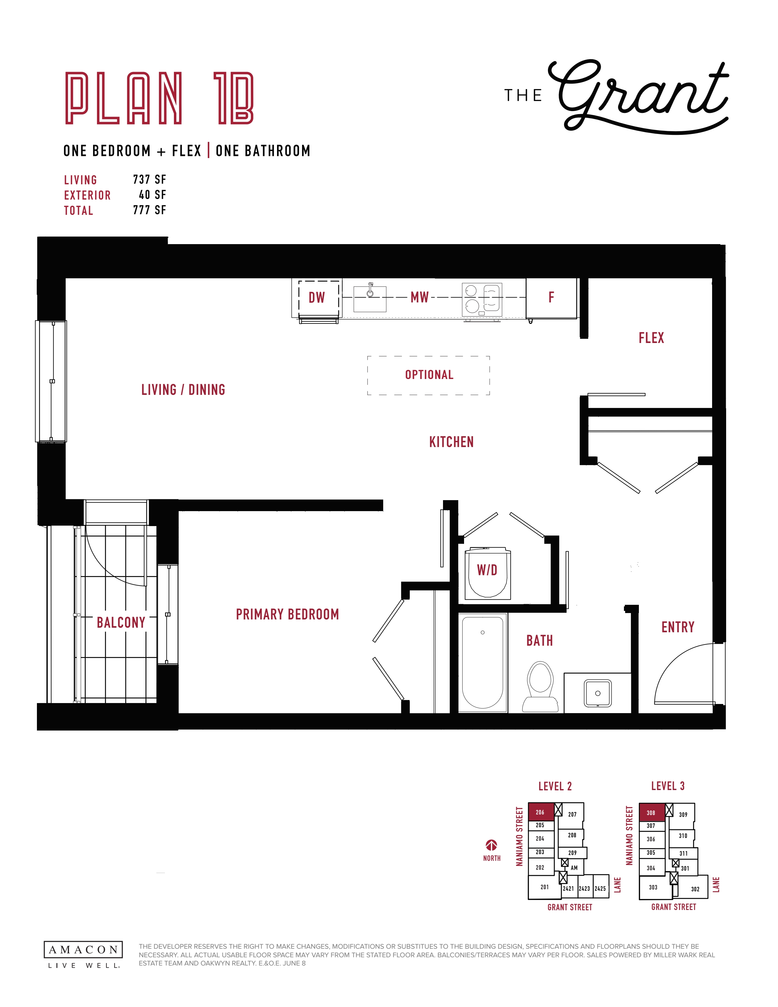 1B Floor Plan of The Grant Condos with undefined beds