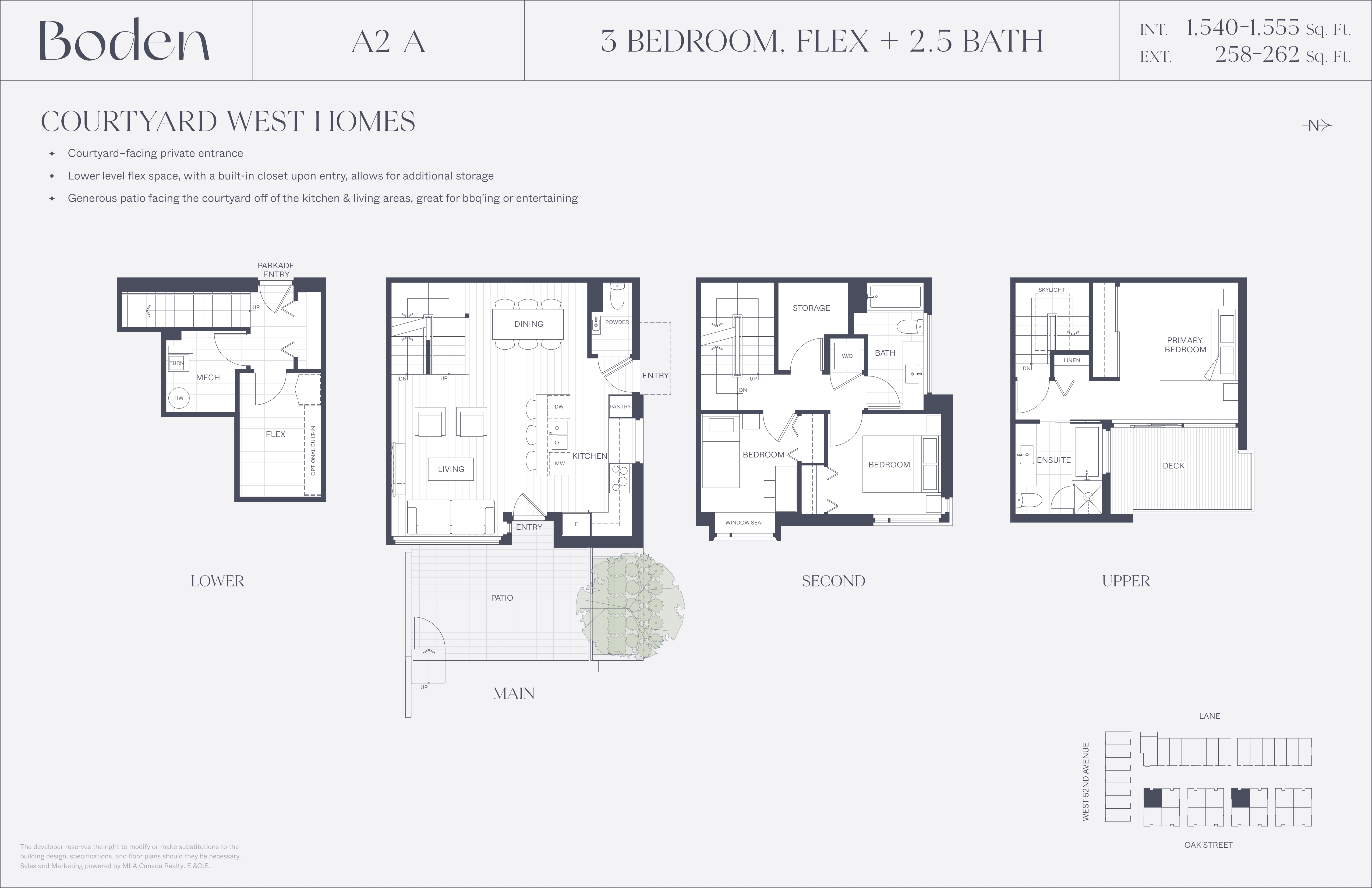 A2-A (Courtyard) Floor Plan of Boden Towns with undefined beds