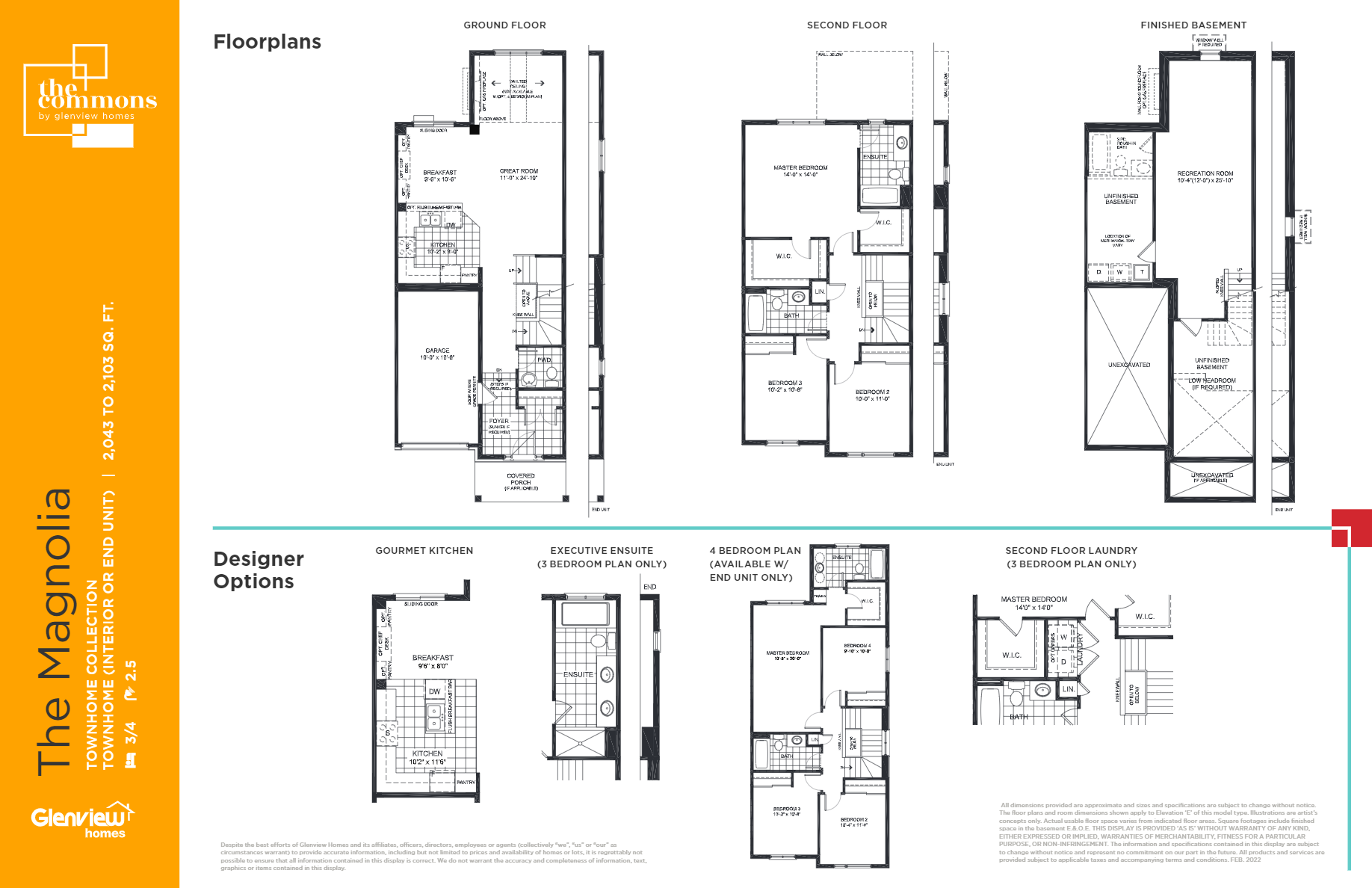 The Magnolia (INTERIOR OR END UNIT) Floor Plan of The Commons Towns with undefined beds